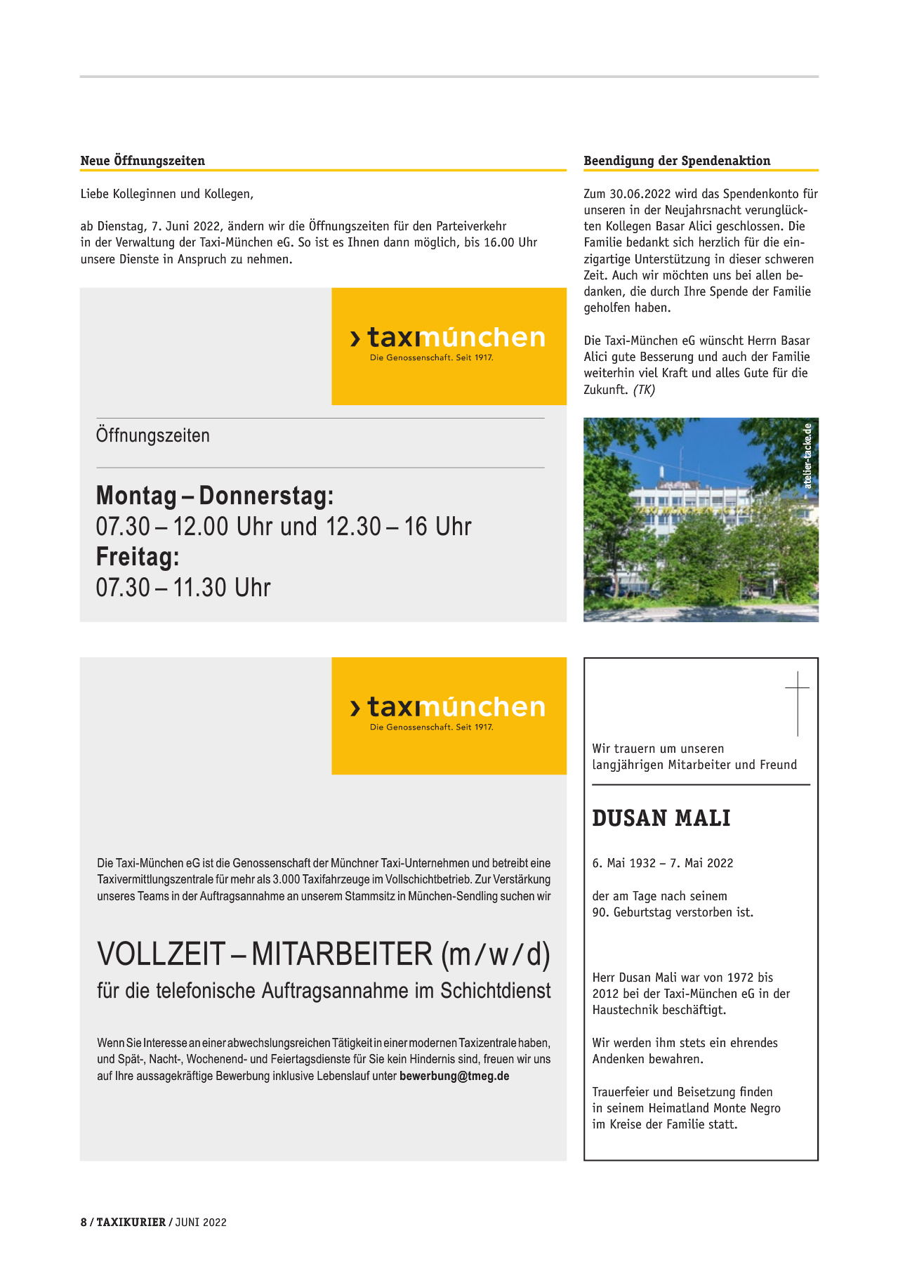Originalseite 8 der Ausgabe Taxikurier Juni 2022