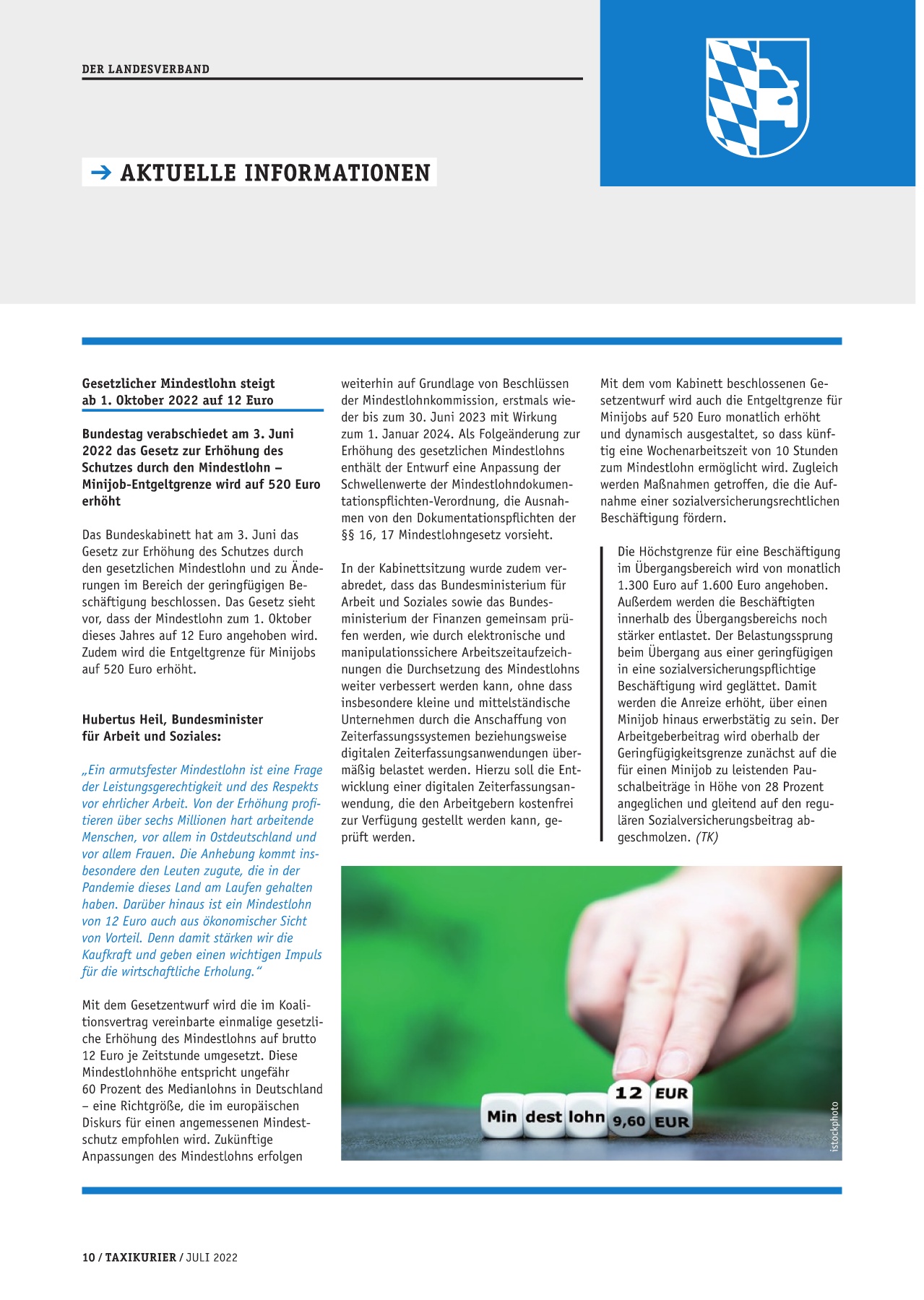 Originalseite 10 der Ausgabe Taxikurier Juli 2022