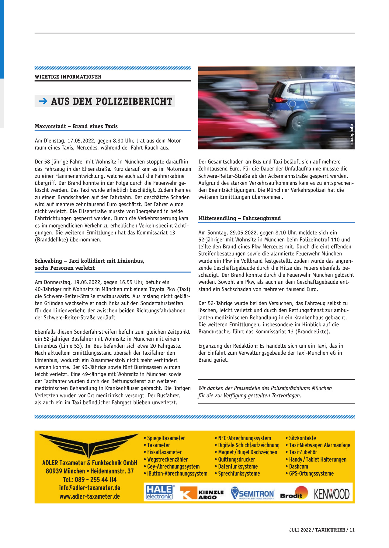 Originalseite 11 der Ausgabe Taxikurier Juli 2022