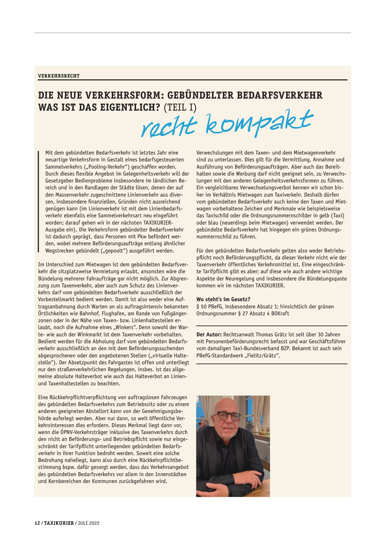 Originalseite 12 der Ausgabe Taxikurier Juli 2022