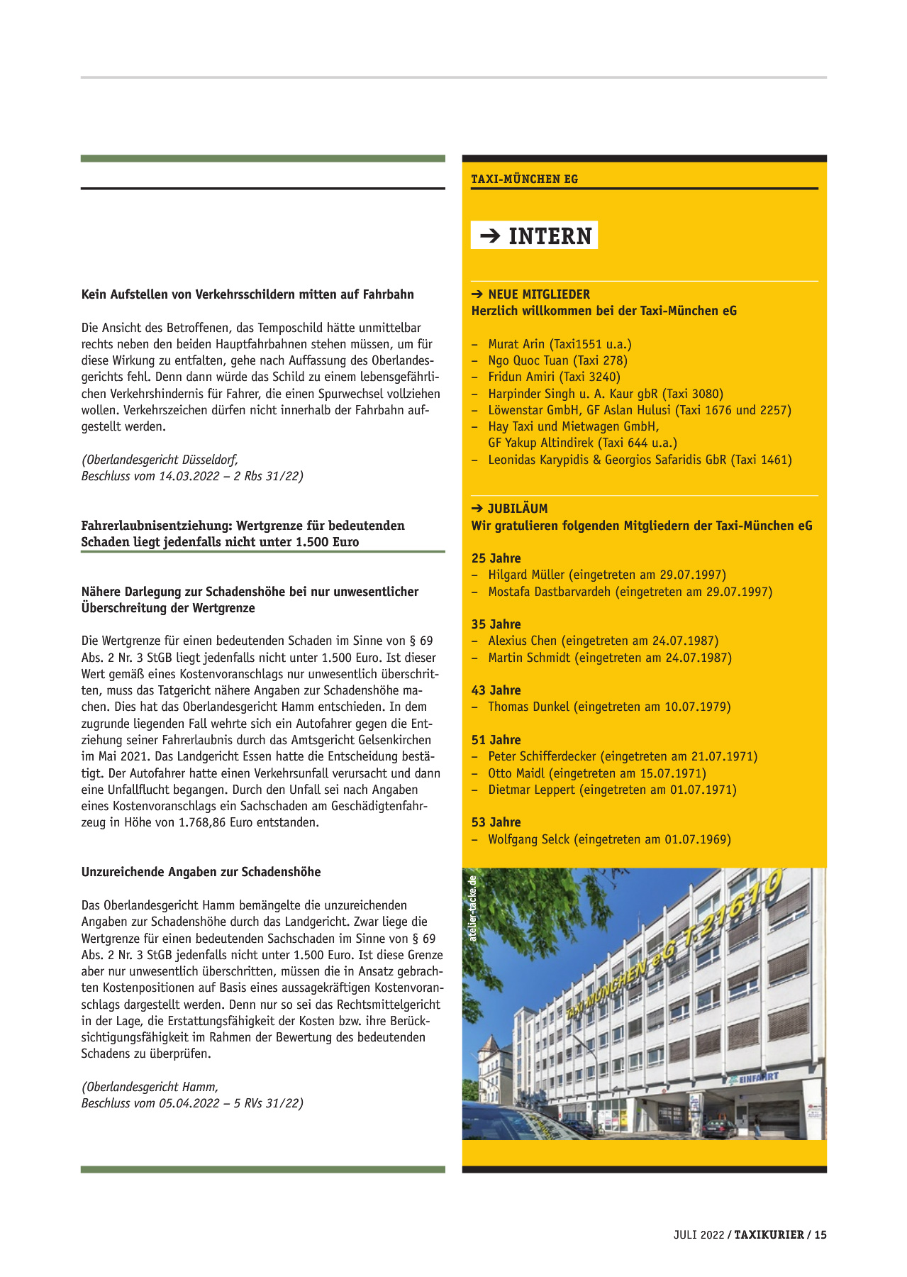 Originalseite 15 der Ausgabe Taxikurier Juli 2022