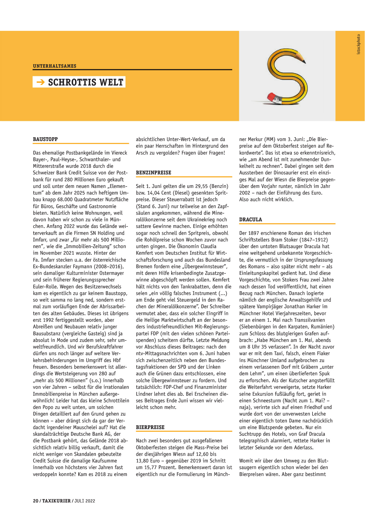 Originalseite 20 der Ausgabe Taxikurier Juli 2022