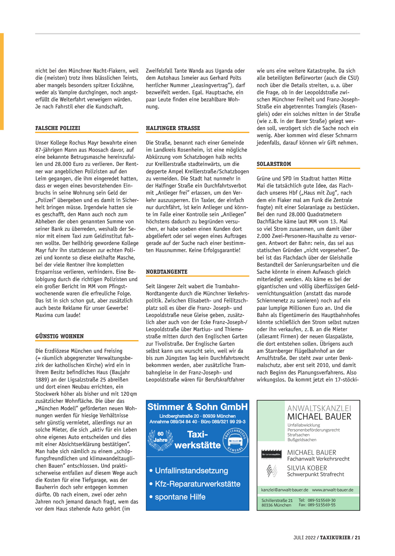 Originalseite 21 der Ausgabe Taxikurier Juli 2022