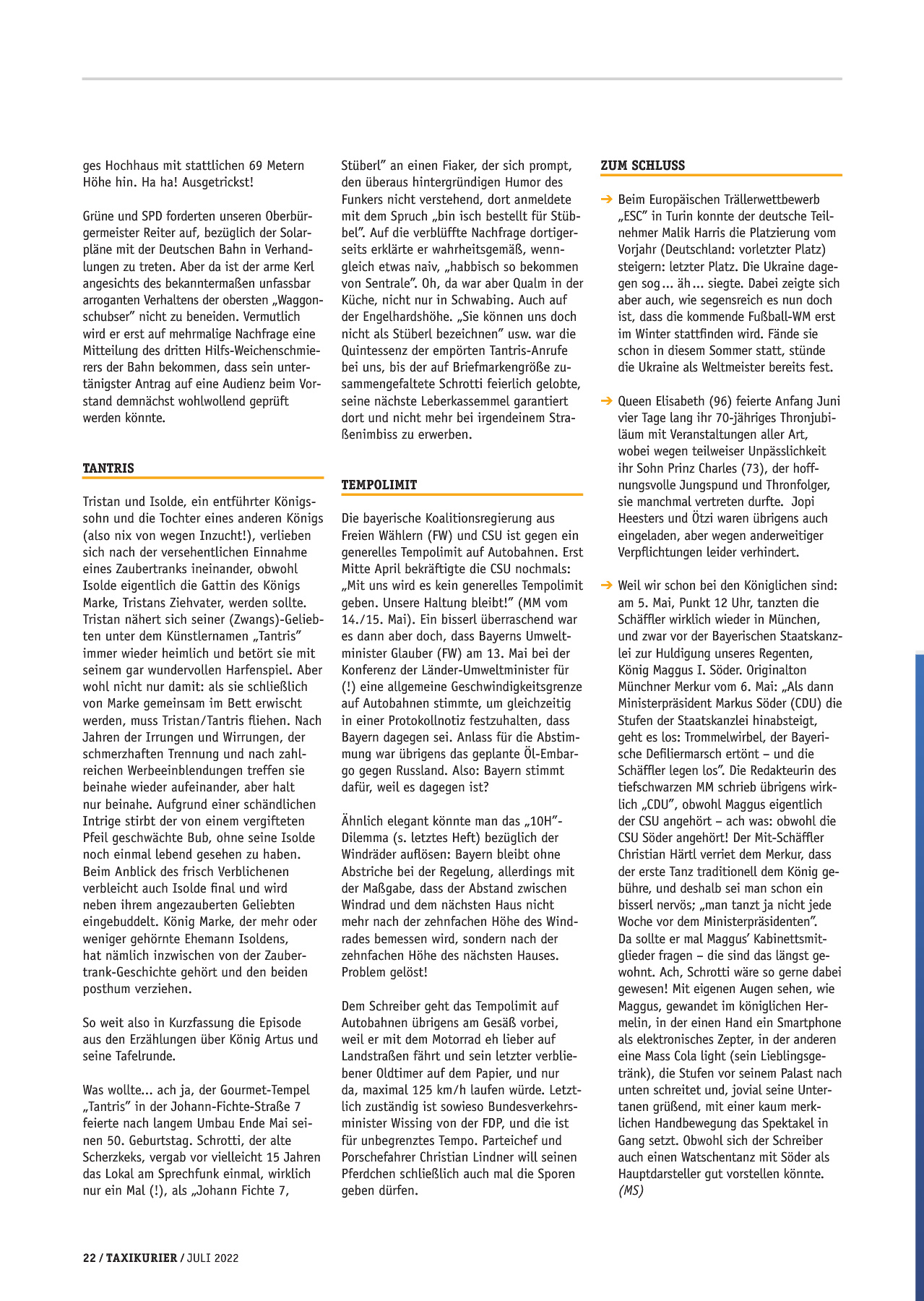 Originalseite 22 der Ausgabe Taxikurier Juli 2022