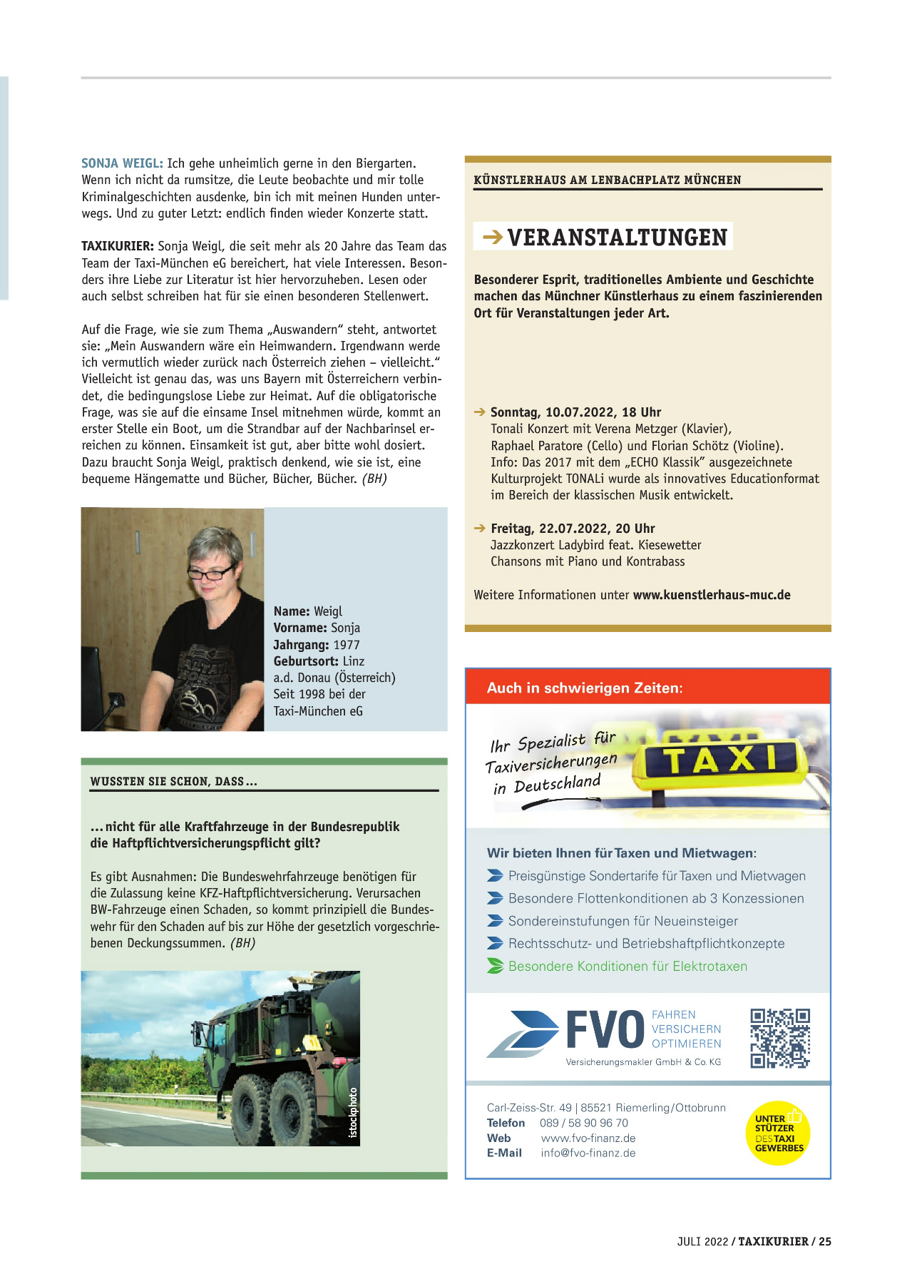 Originalseite 25 der Ausgabe Taxikurier Juli 2022