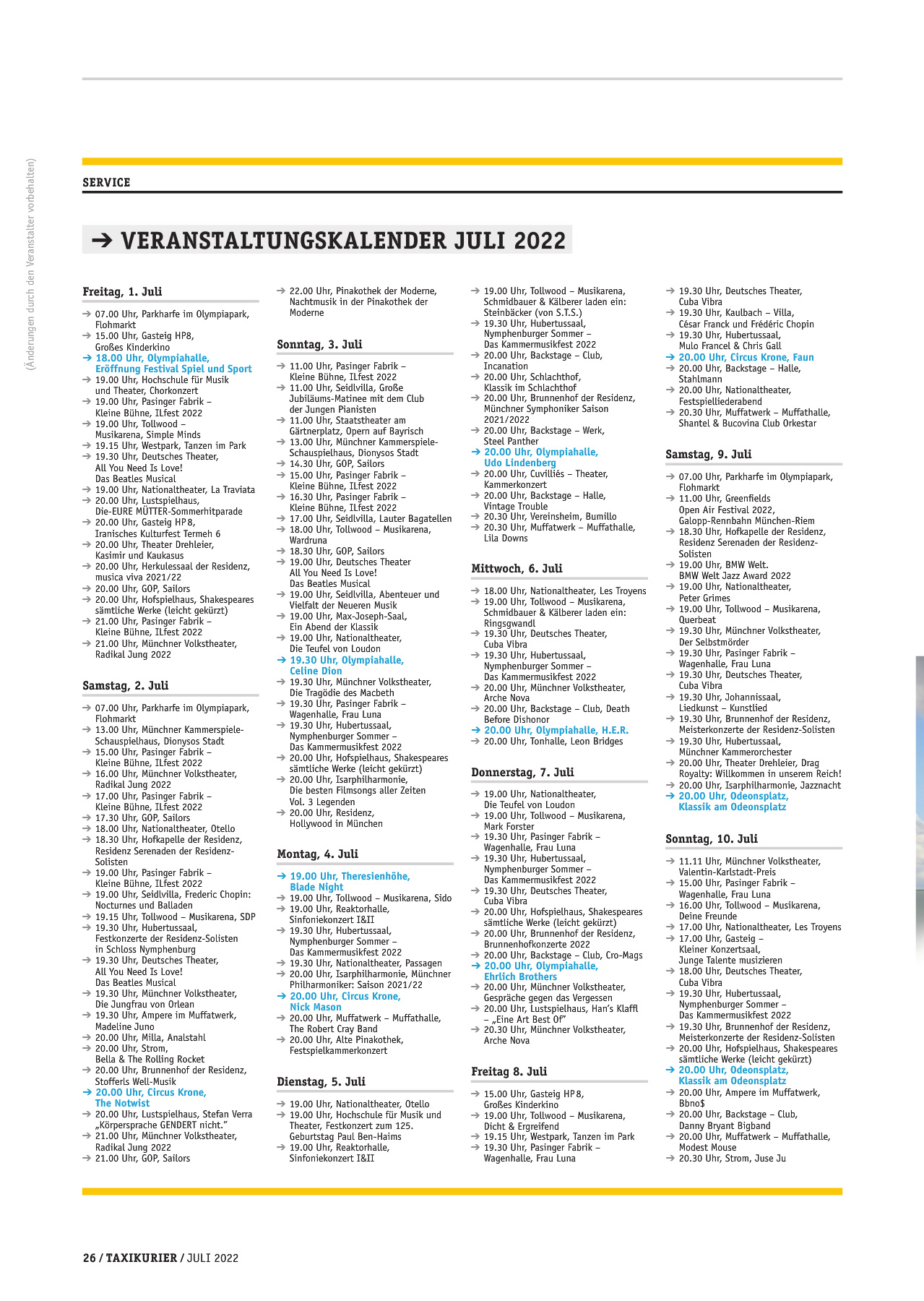 Originalseite 26 der Ausgabe Taxikurier Juli 2022