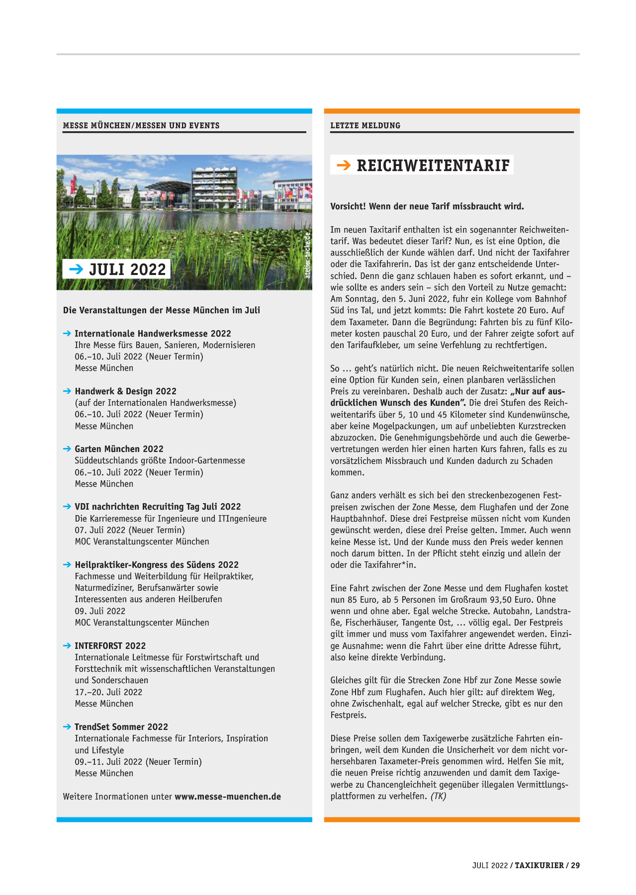 Originalseite 29 der Ausgabe Taxikurier Juli 2022