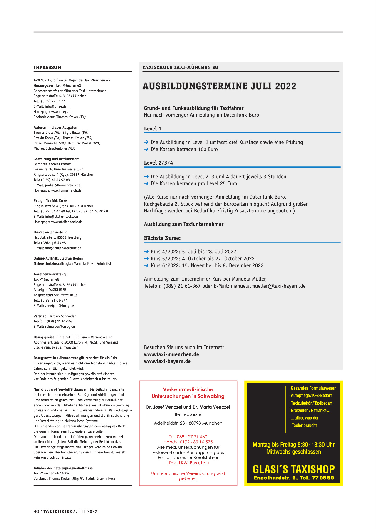 Originalseite 30 der Ausgabe Taxikurier Juli 2022