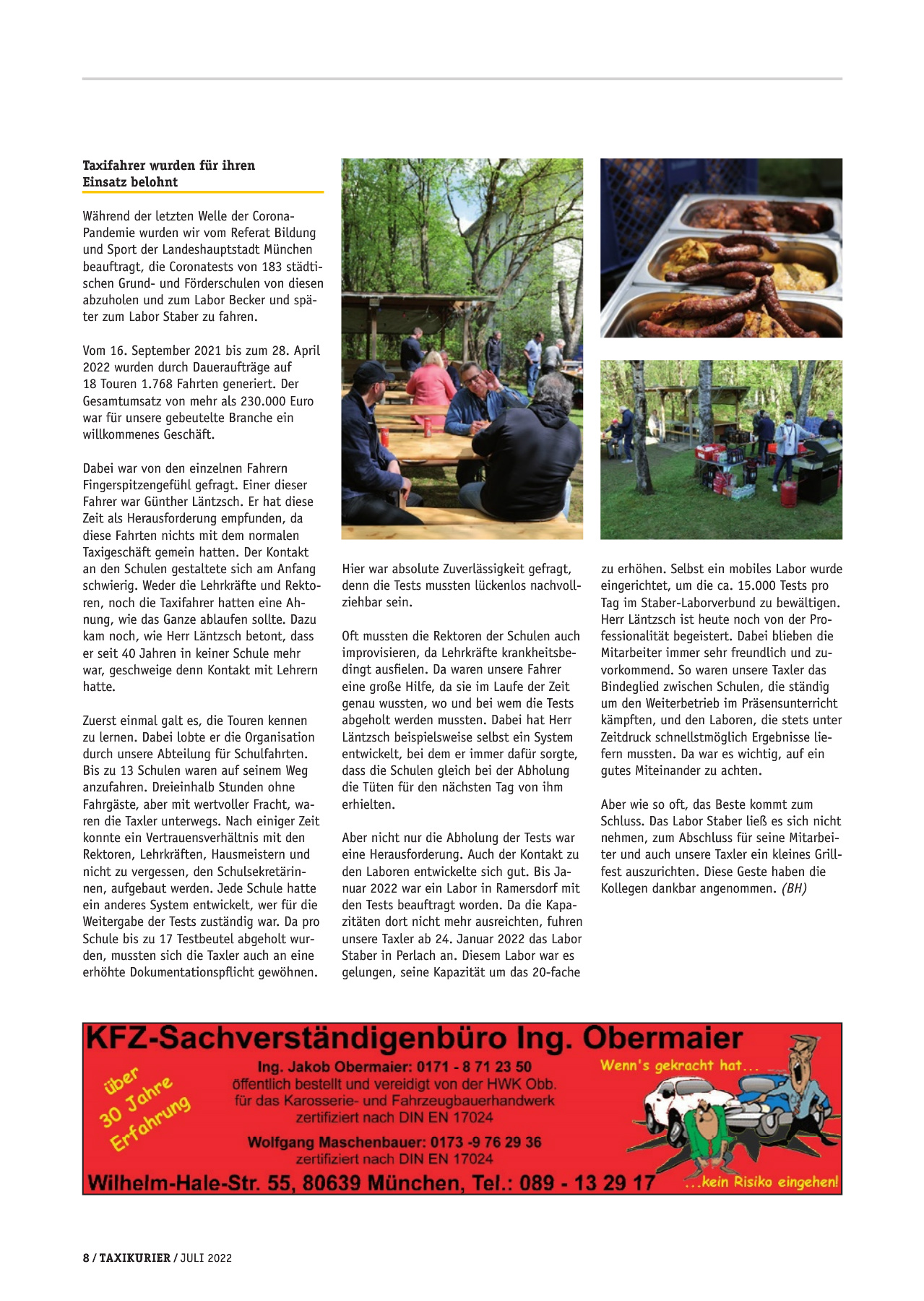 Originalseite 8 der Ausgabe Taxikurier Juli 2022