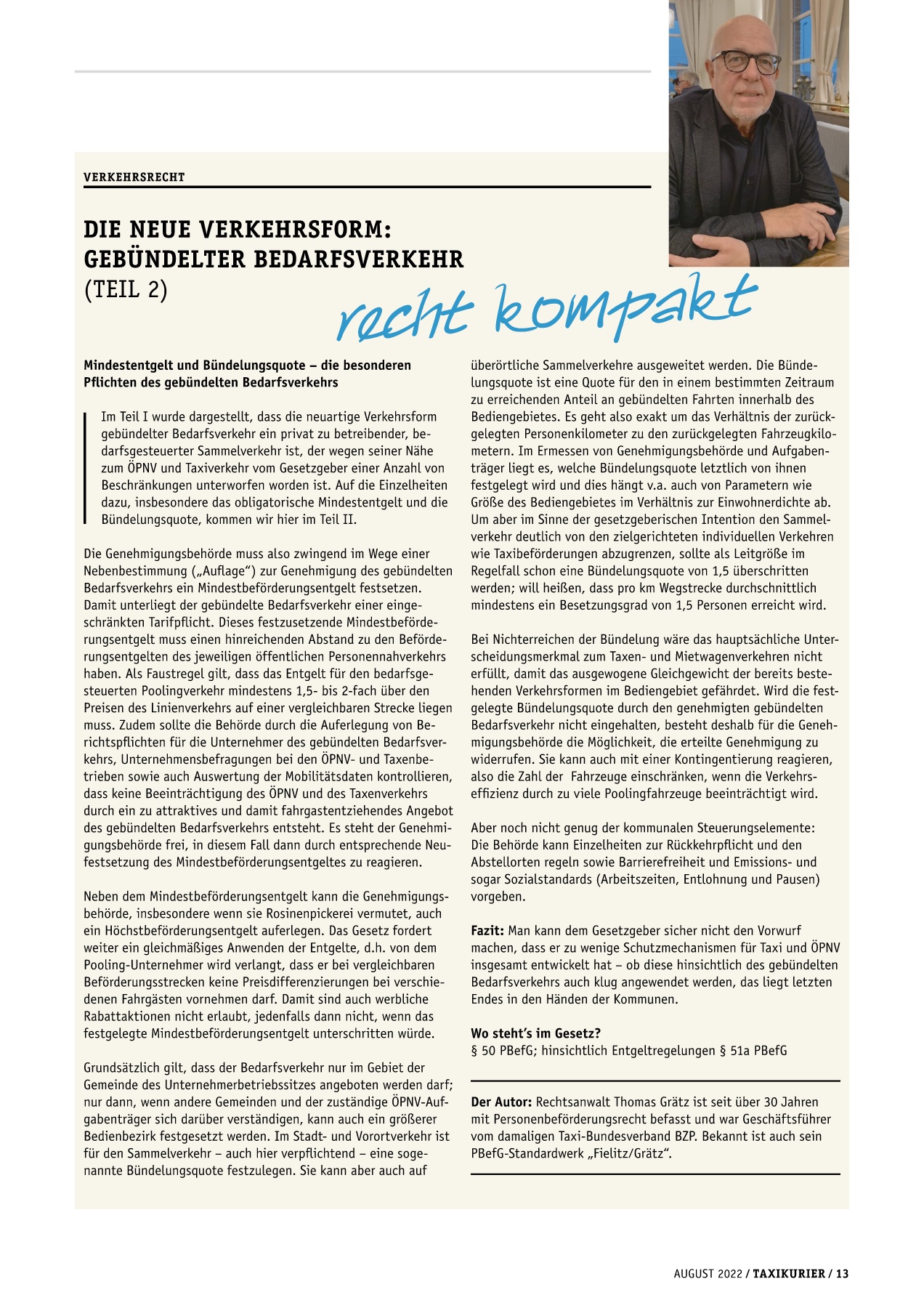 Originalseite 13 der Ausgabe Taxikurier August 2022