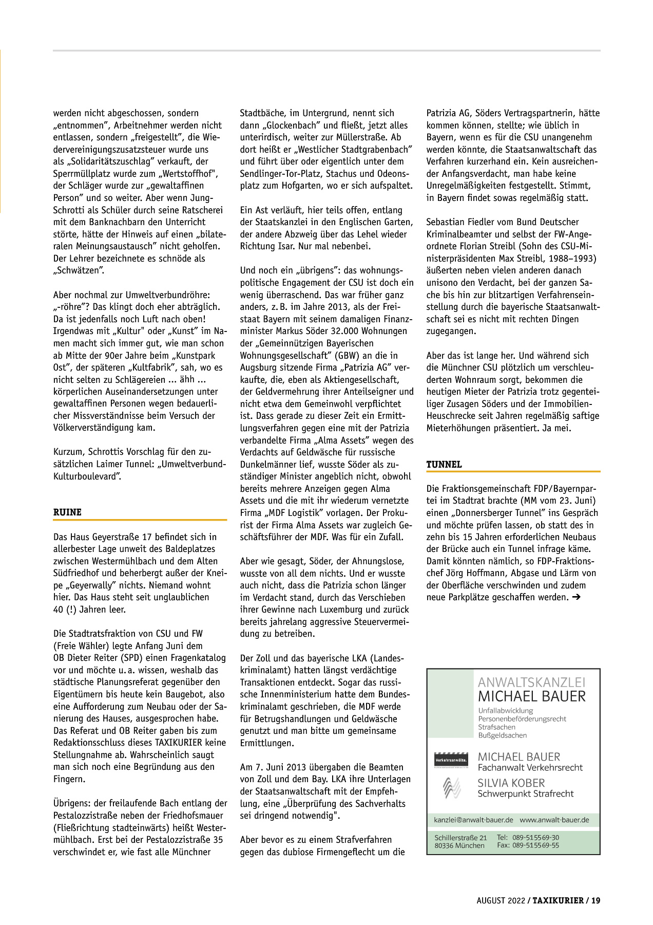 Originalseite 19 der Ausgabe Taxikurier August 2022