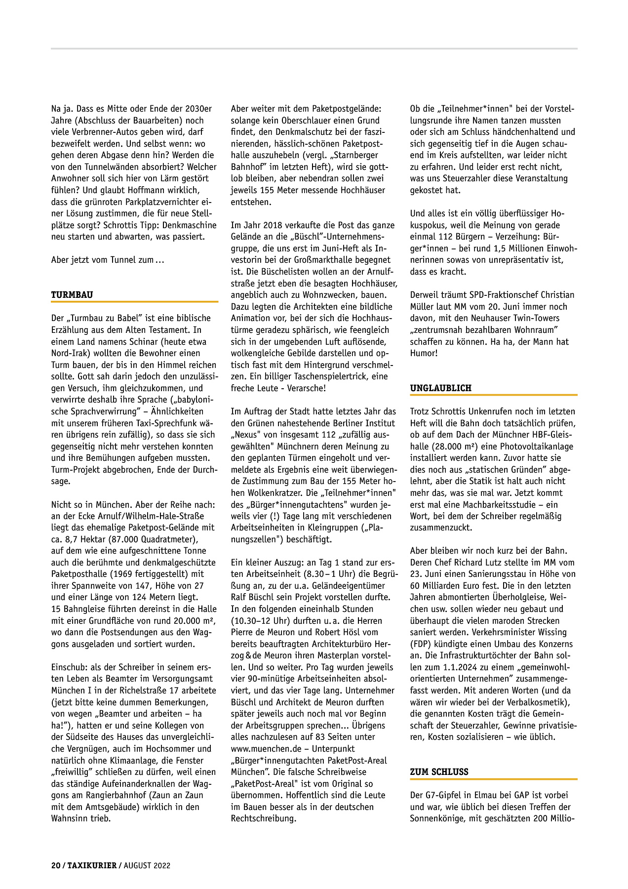 Originalseite 20 der Ausgabe Taxikurier August 2022