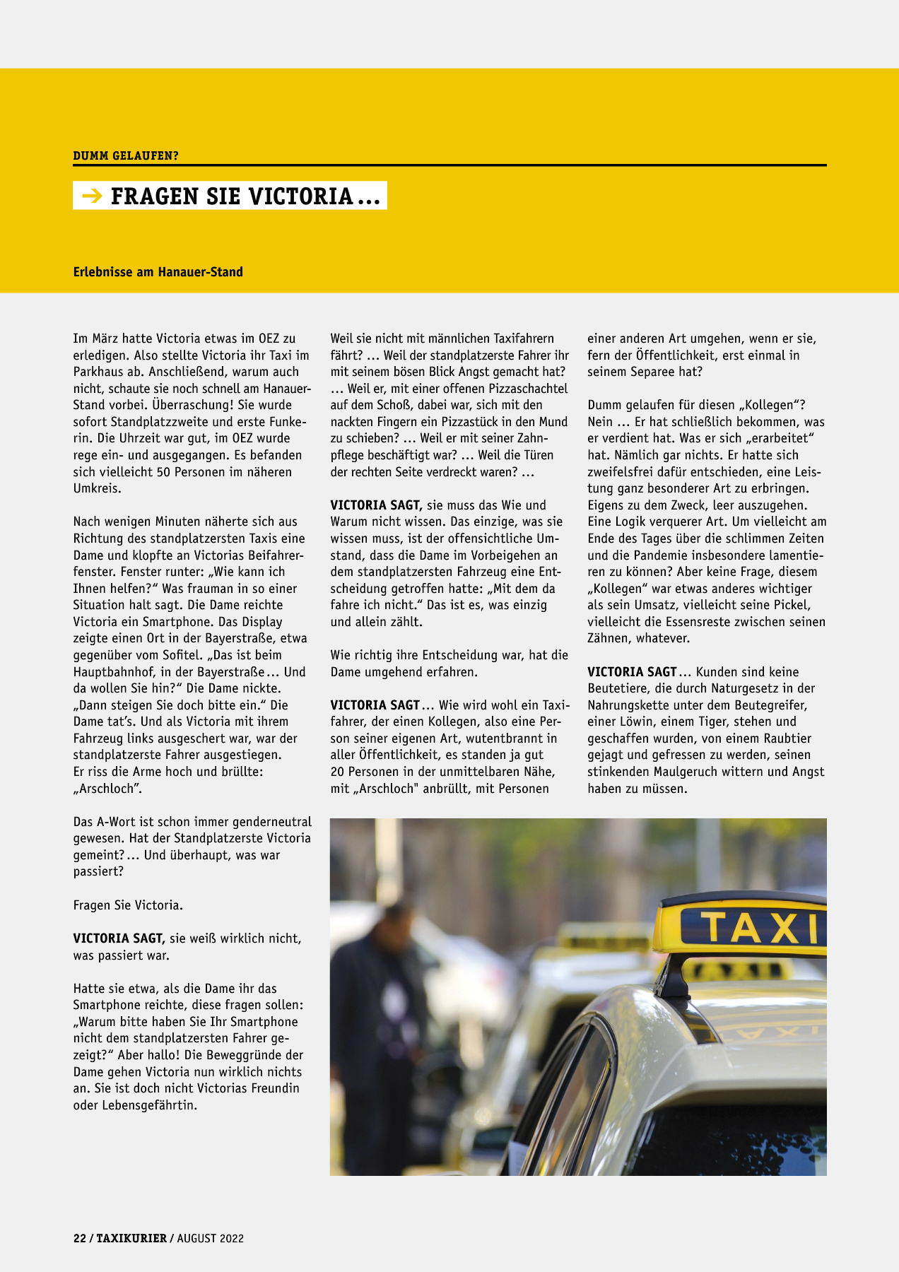 Originalseite 22 der Ausgabe Taxikurier August 2022