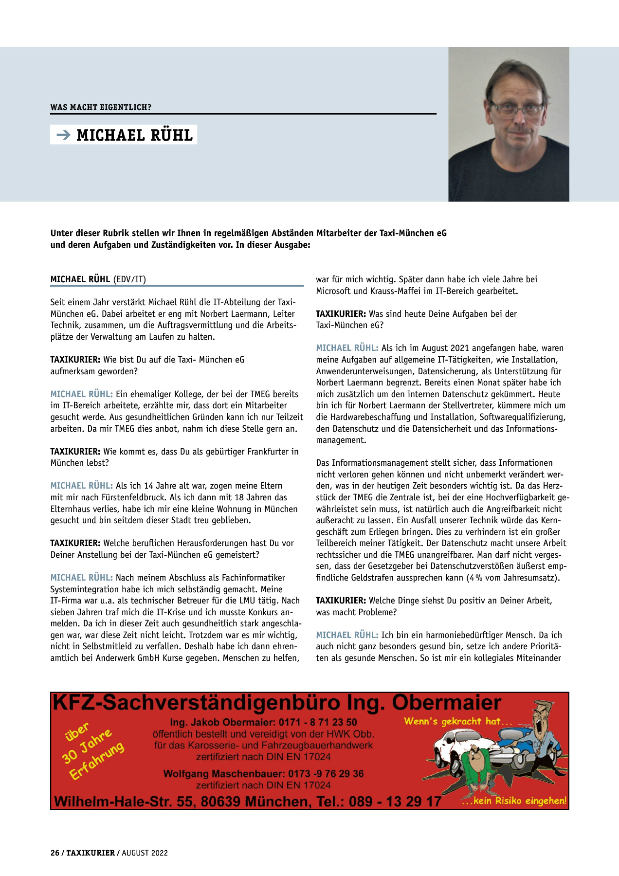 Originalseite 26 der Ausgabe Taxikurier August 2022