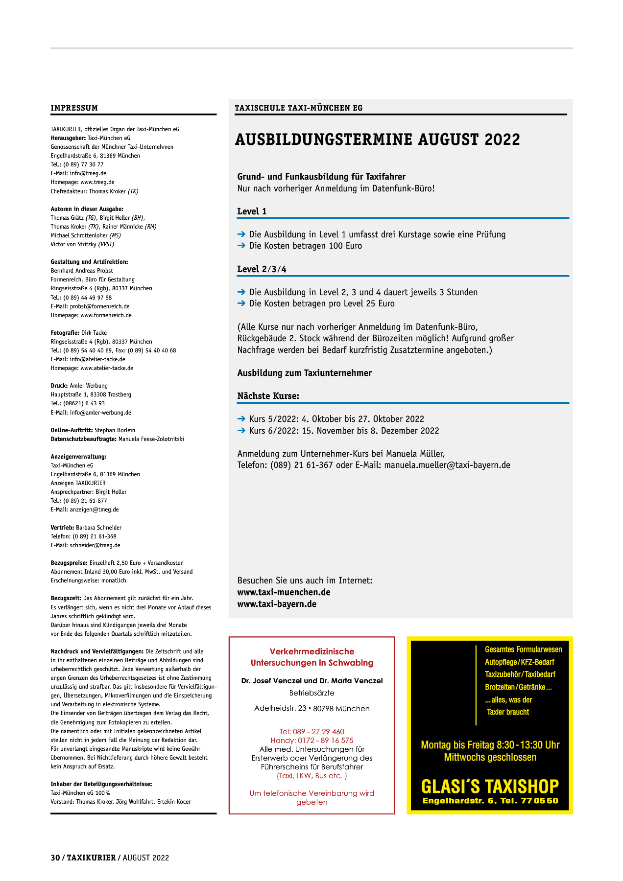Originalseite 30 der Ausgabe Taxikurier August 2022