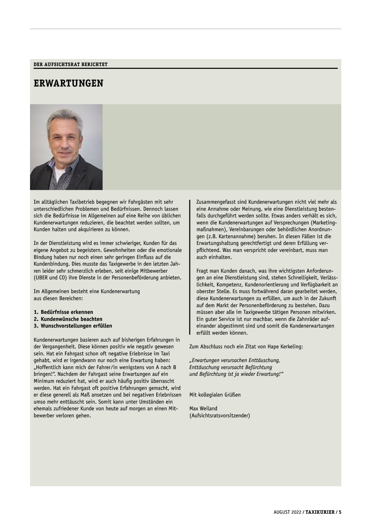 Originalseite 5 der Ausgabe Taxikurier August 2022