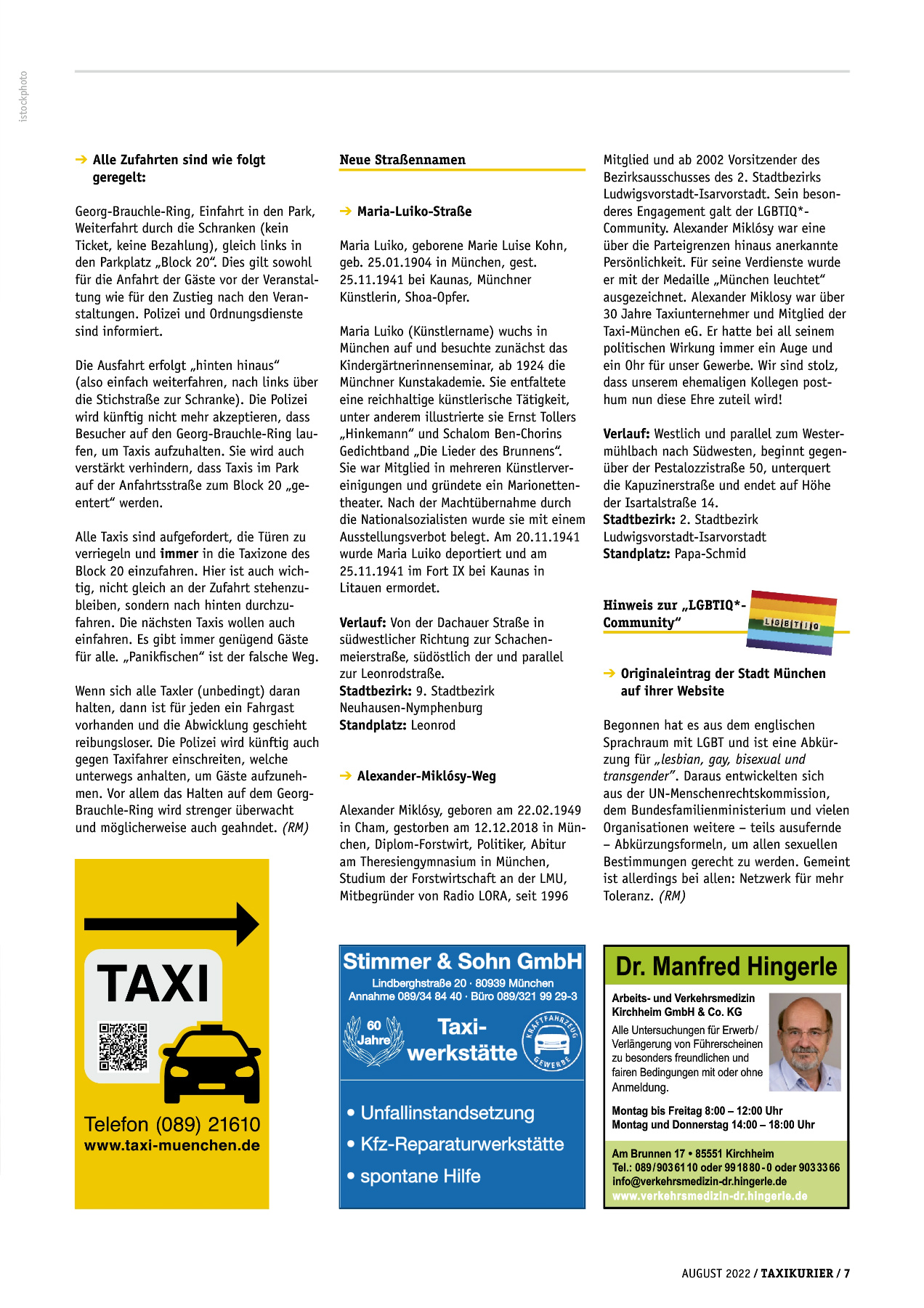 Originalseite 7 der Ausgabe Taxikurier August 2022