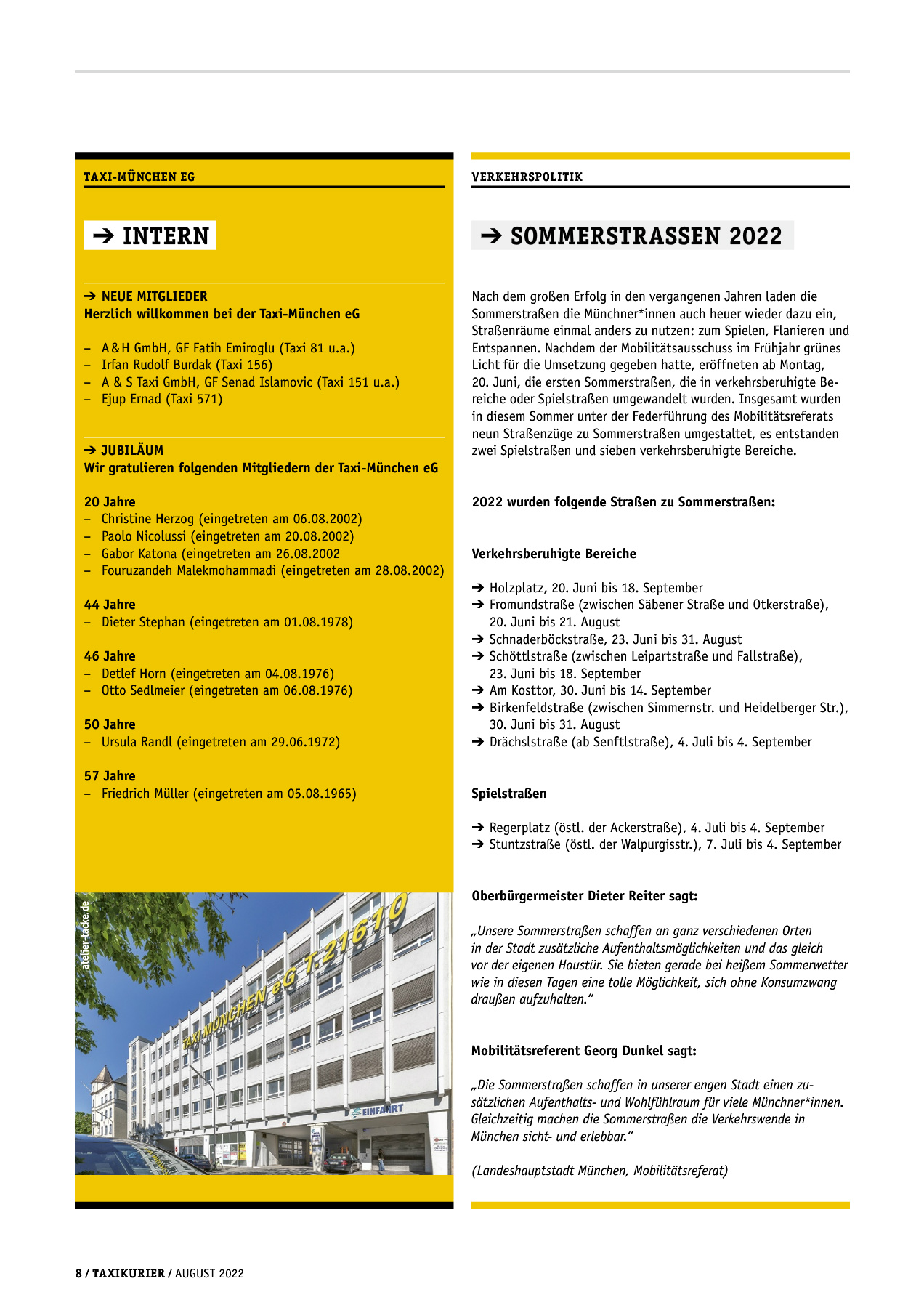 Originalseite 8 der Ausgabe Taxikurier August 2022