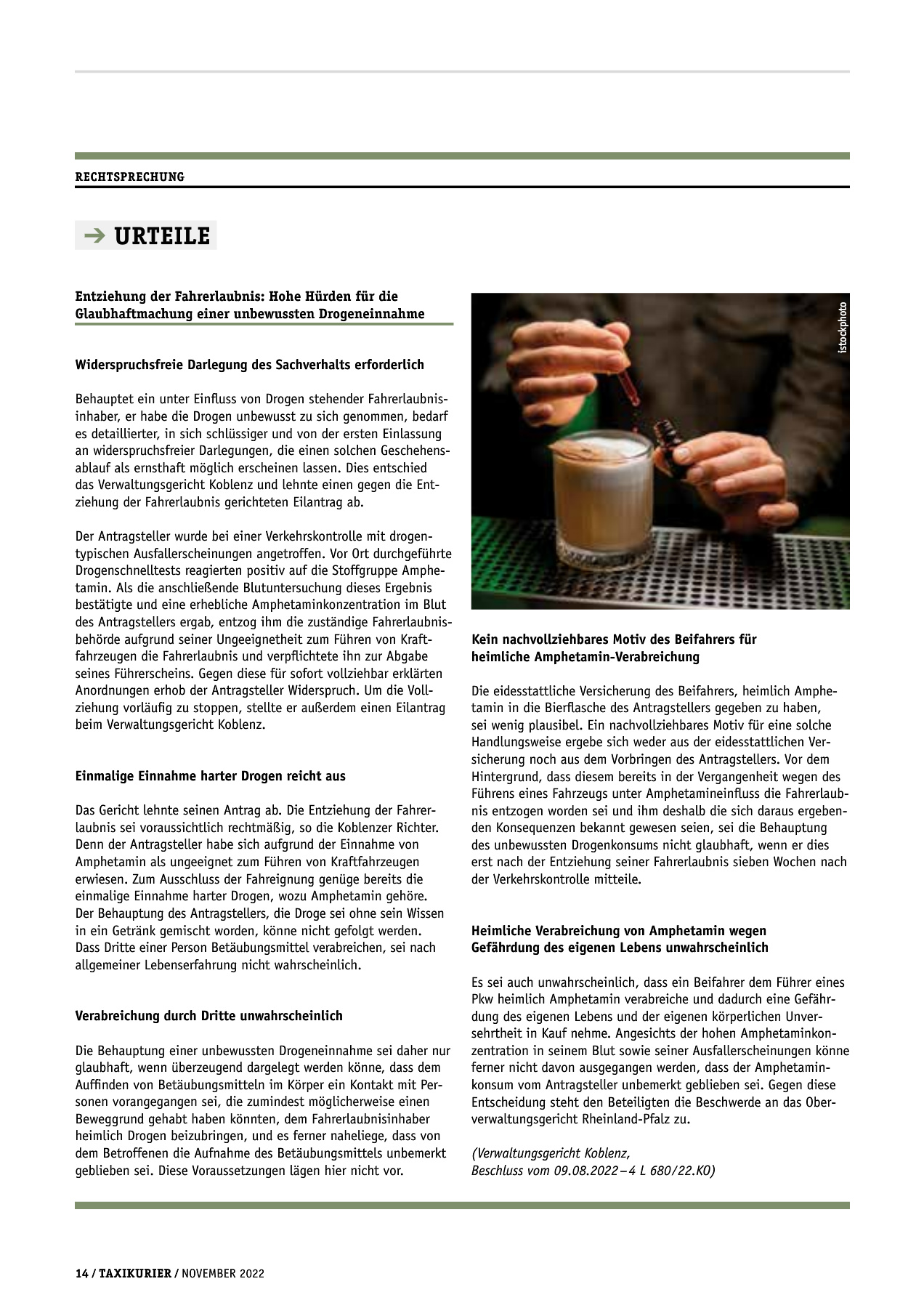 Originalseite 14 der Ausgabe Taxikurier November 2022
