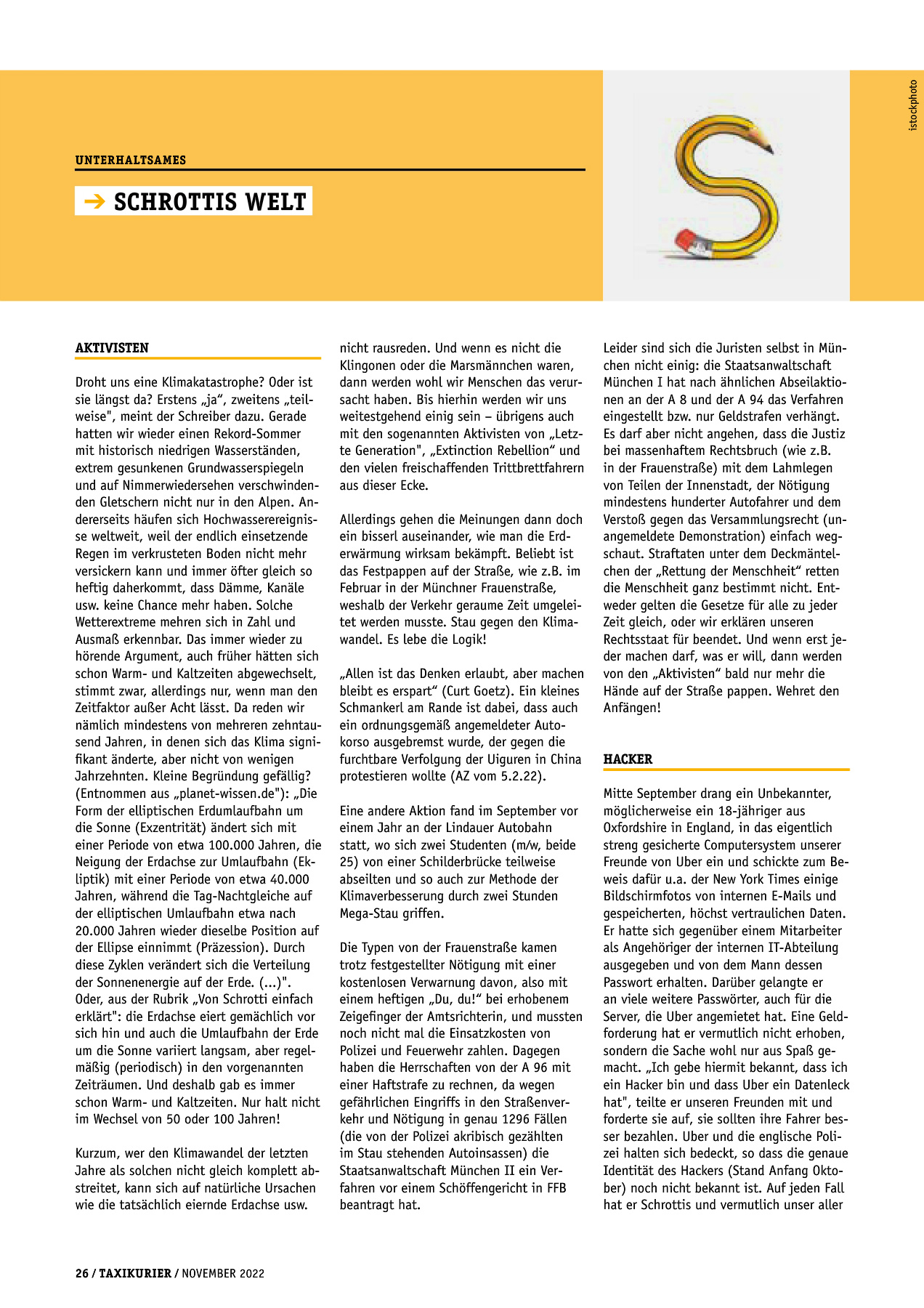 Originalseite 26 der Ausgabe Taxikurier November 2022