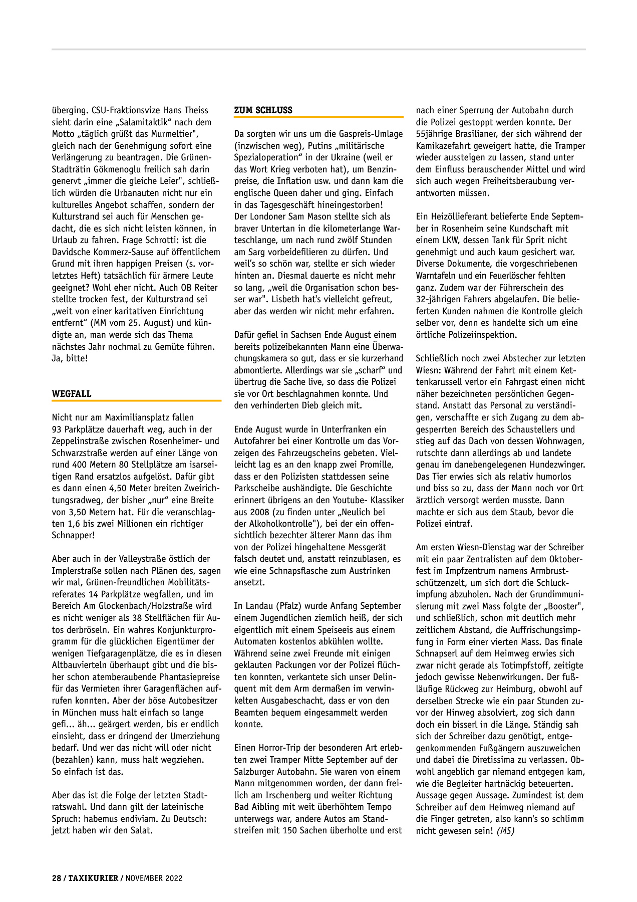 Originalseite 28 der Ausgabe Taxikurier November 2022