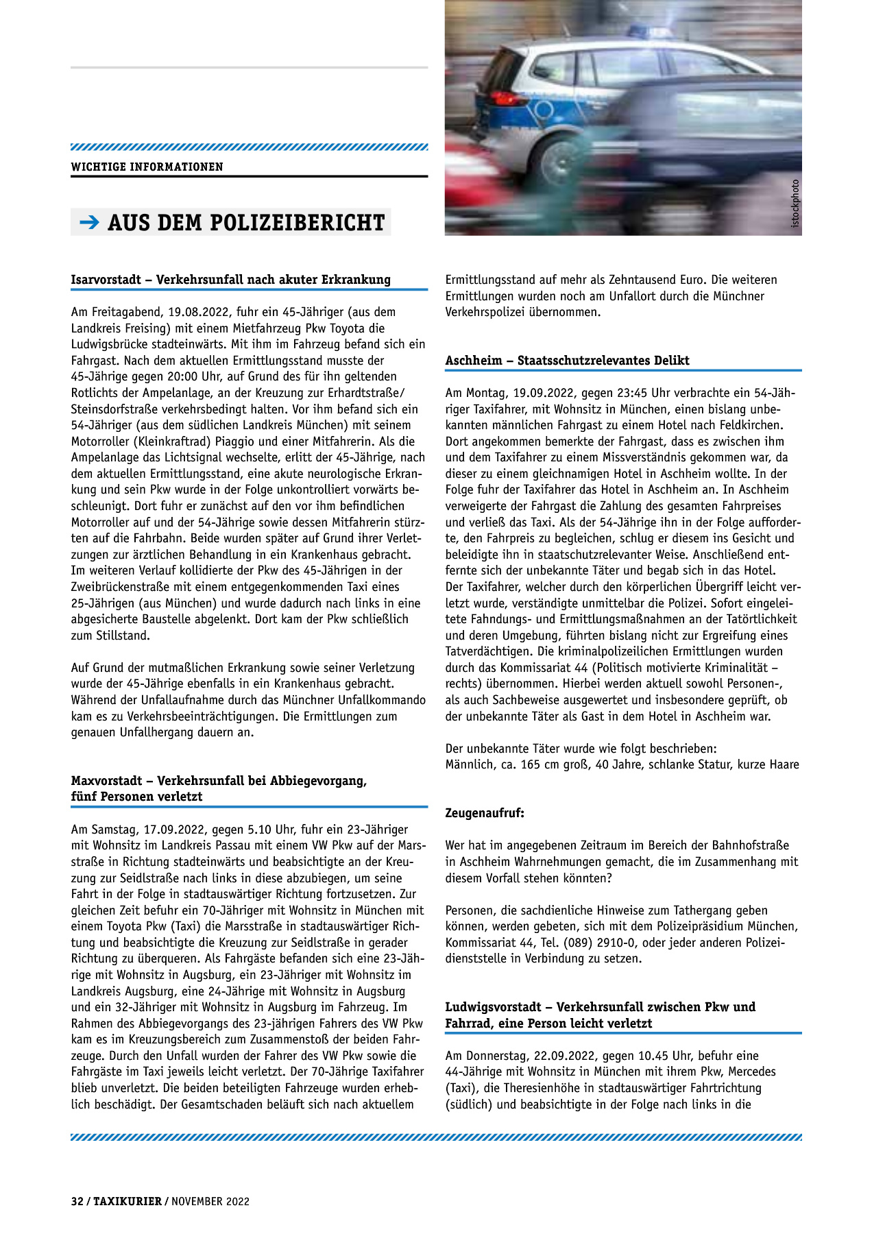 Originalseite 32 der Ausgabe Taxikurier November 2022