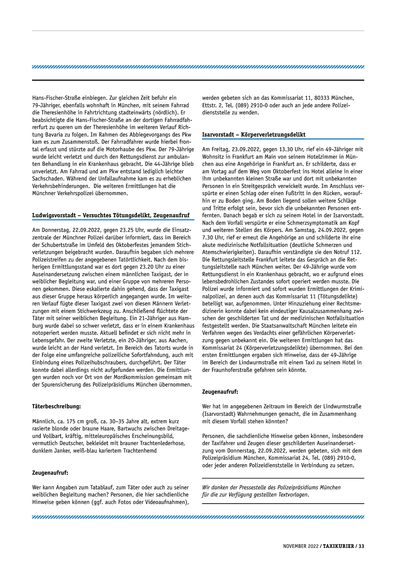 Originalseite 33 der Ausgabe Taxikurier November 2022