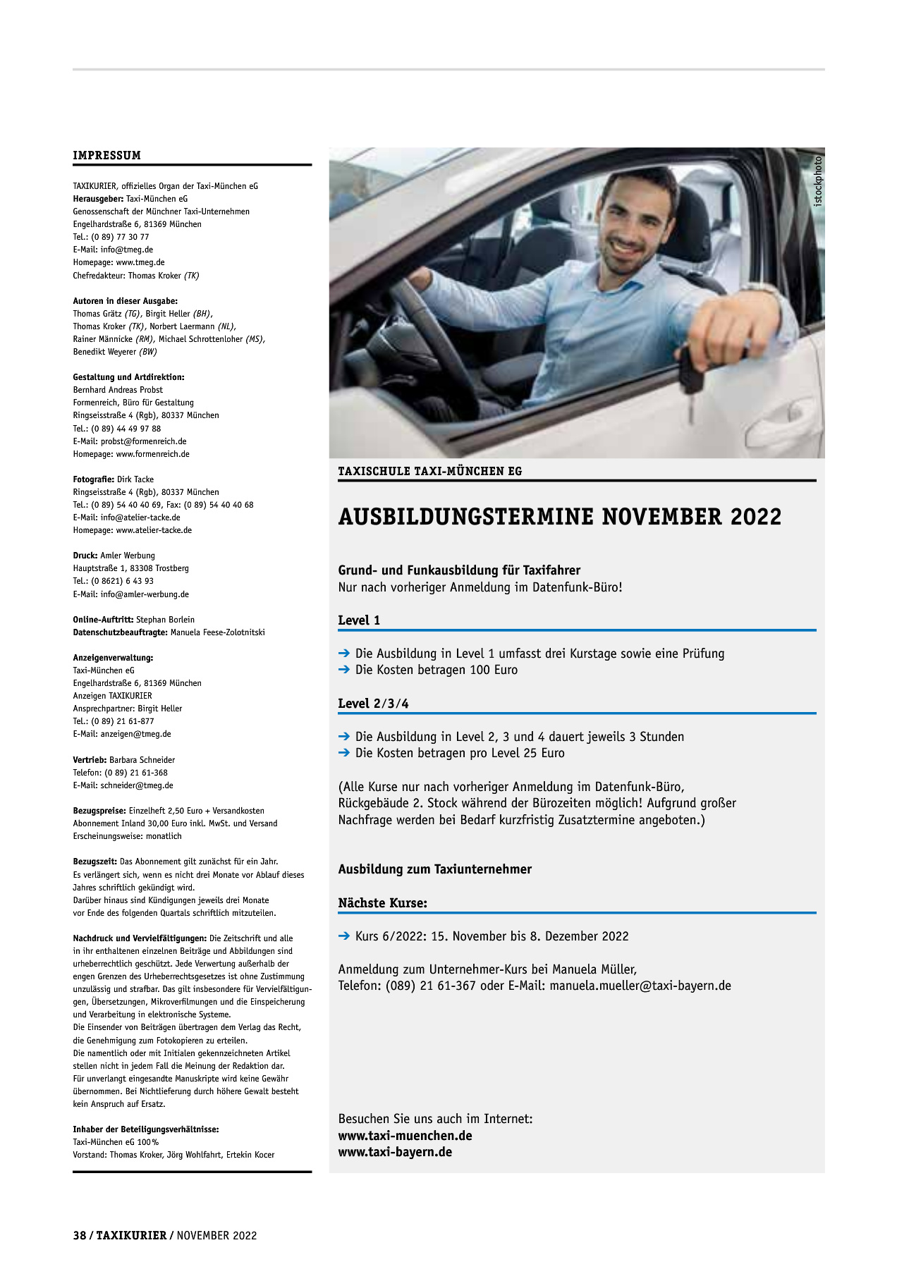 Originalseite 38 der Ausgabe Taxikurier November 2022