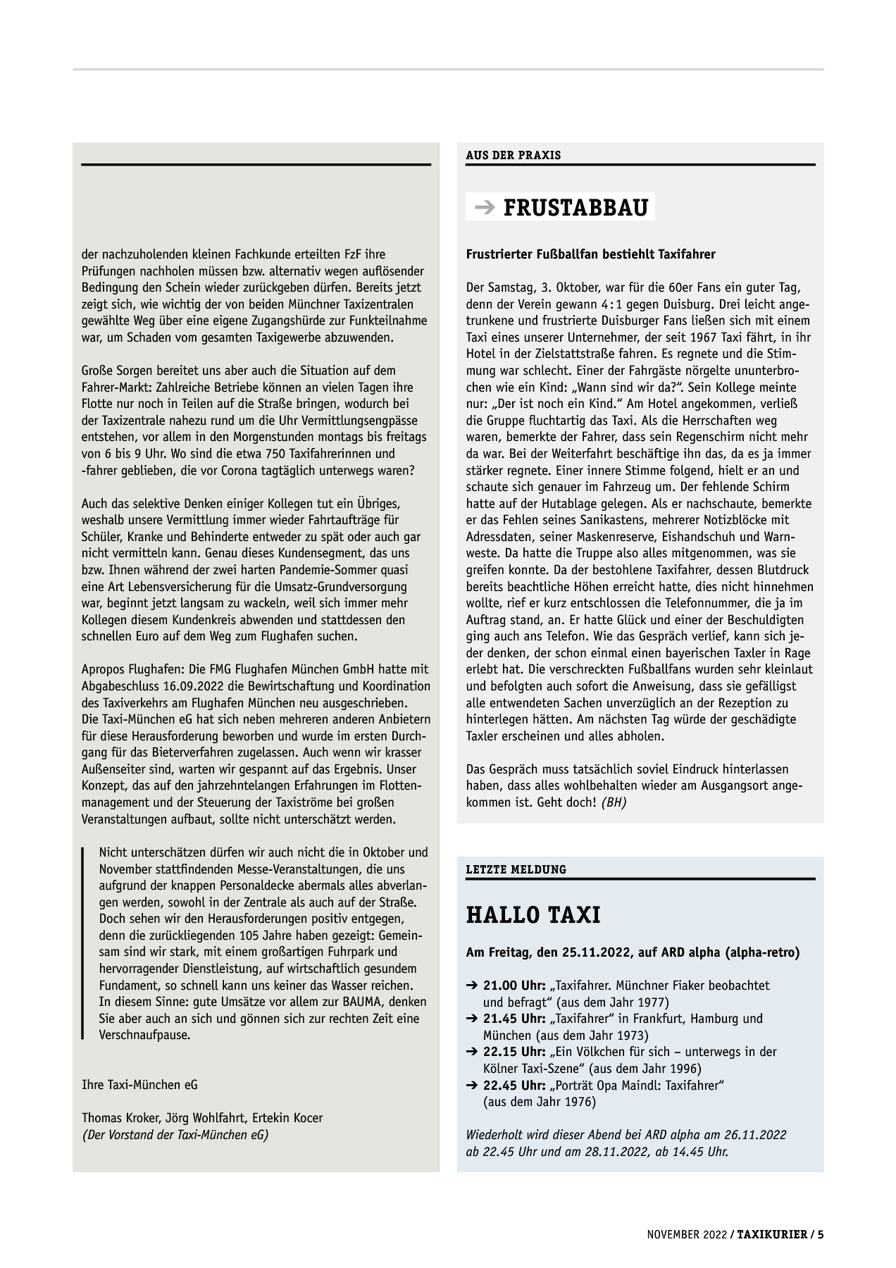 Originalseite 5 der Ausgabe Taxikurier November 2022