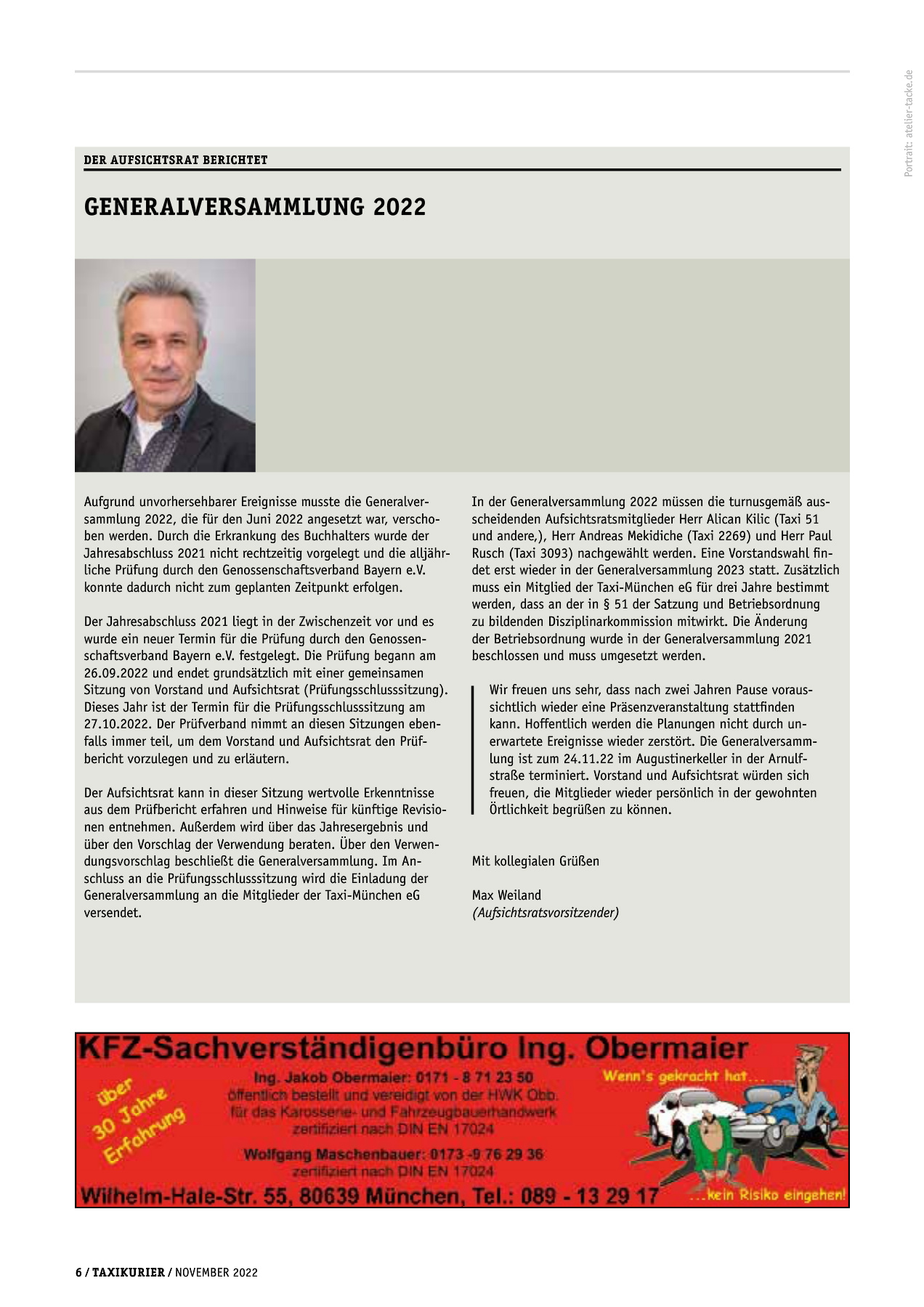 Originalseite 6 der Ausgabe Taxikurier November 2022