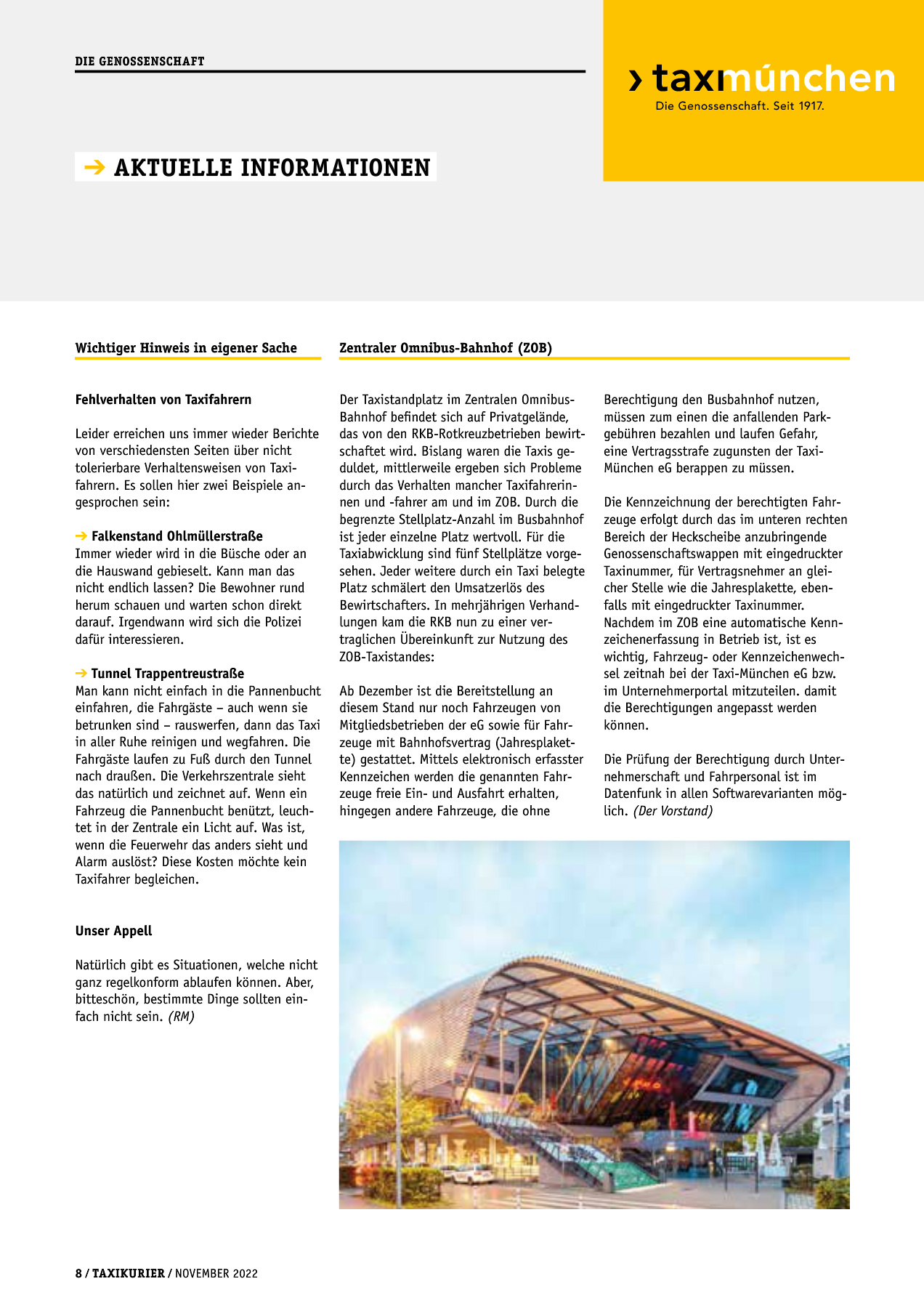 Originalseite 8 der Ausgabe Taxikurier November 2022