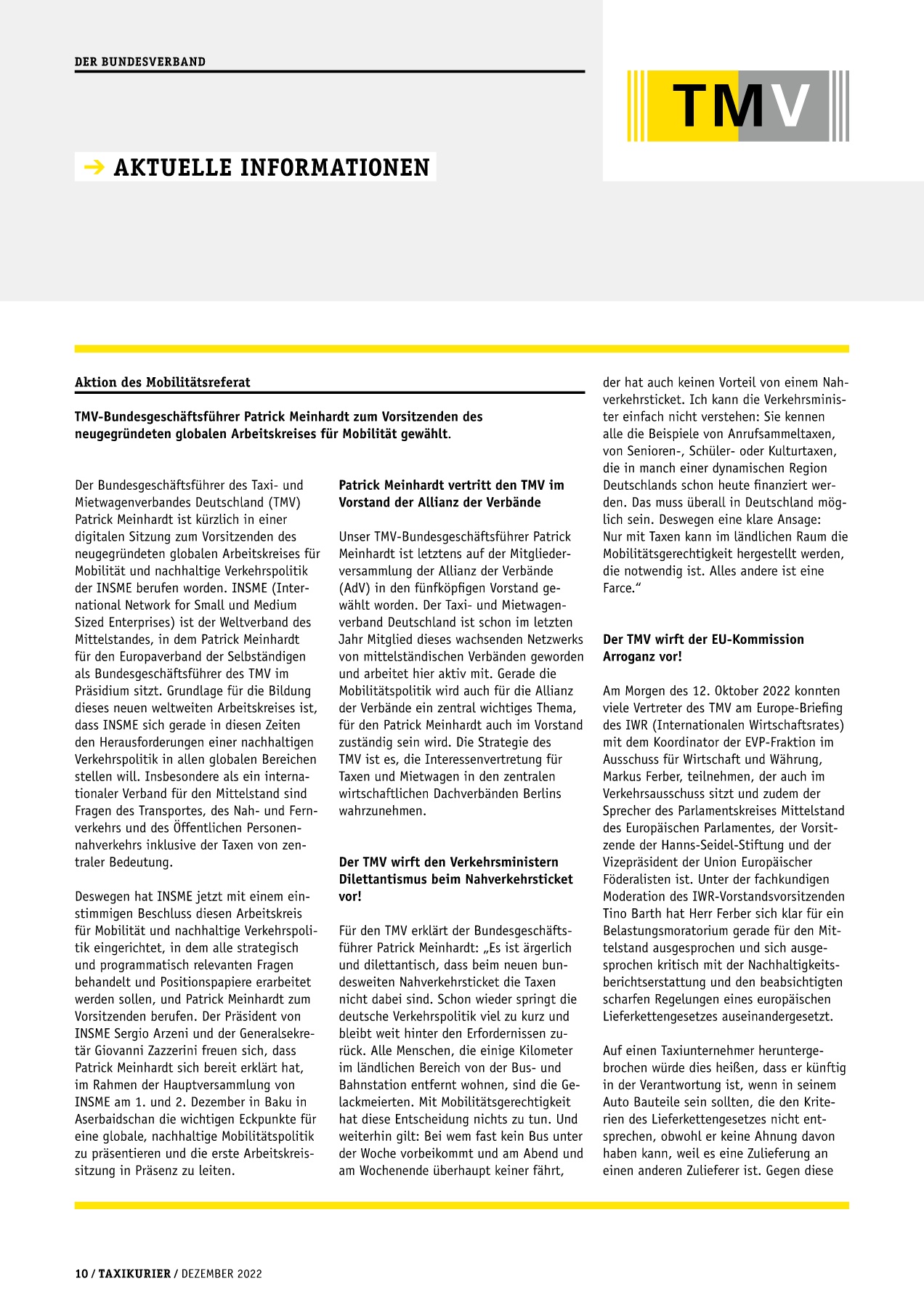 Originalseite 10 der Ausgabe Taxikurier Dezember 2022