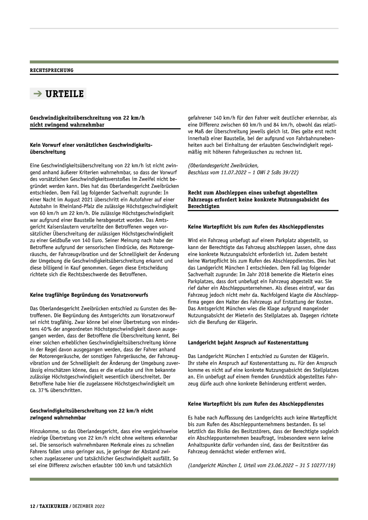 Originalseite 12 der Ausgabe Taxikurier Dezember 2022