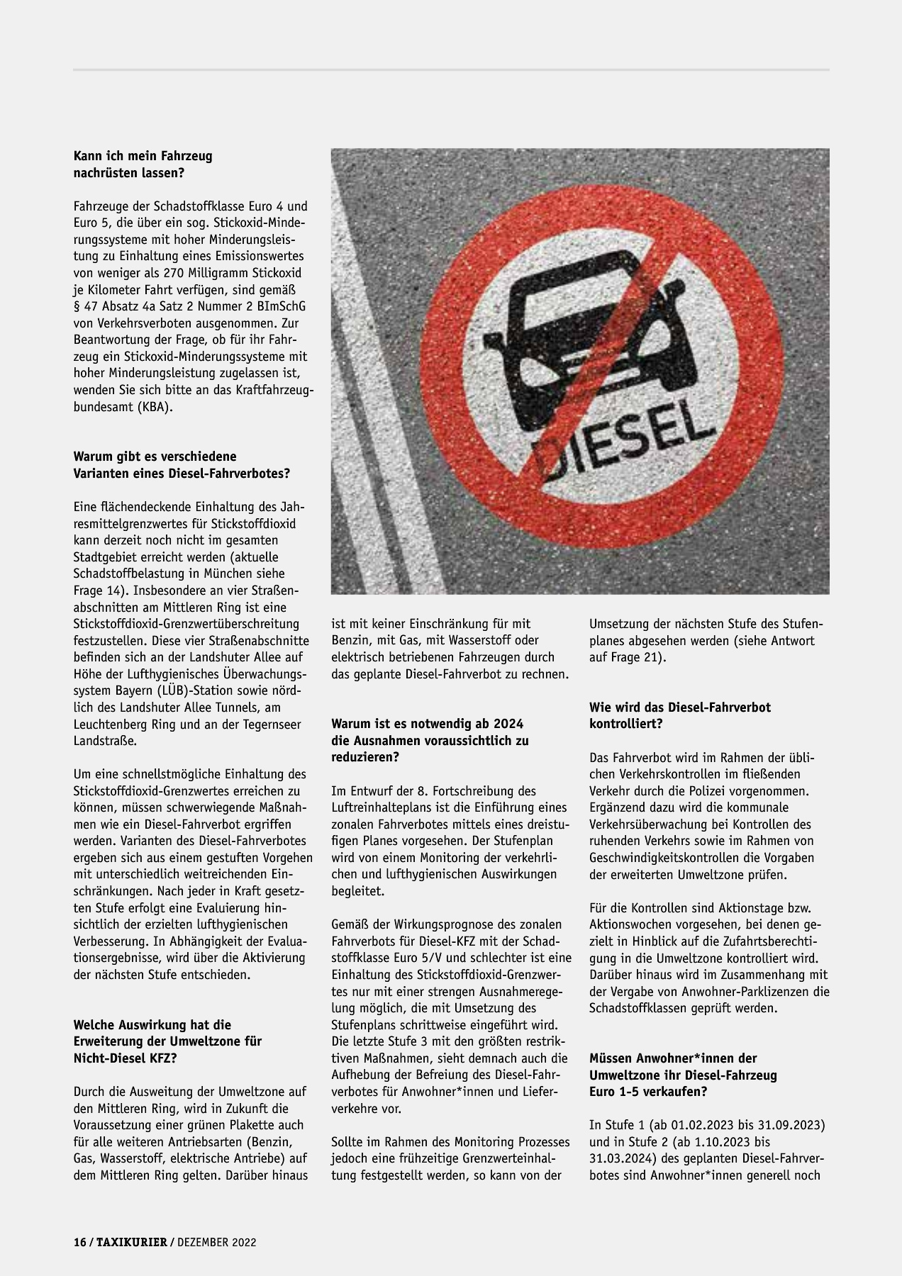 Originalseite 16 der Ausgabe Taxikurier Dezember 2022