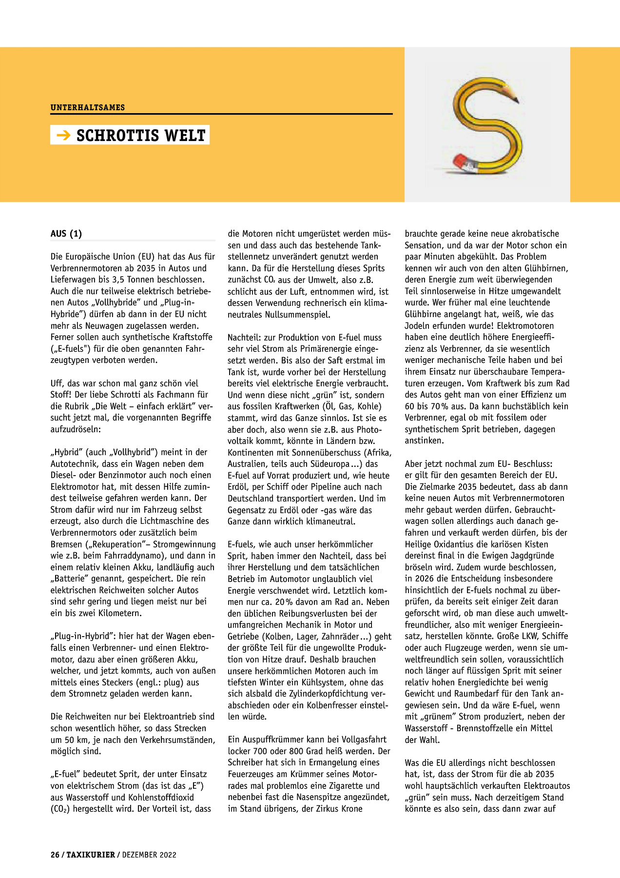 Originalseite 26 der Ausgabe Taxikurier Dezember 2022