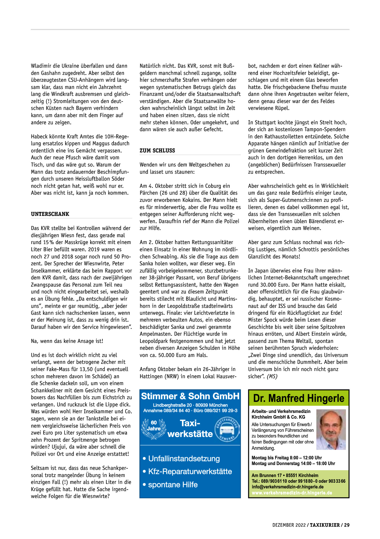 Originalseite 29 der Ausgabe Taxikurier Dezember 2022