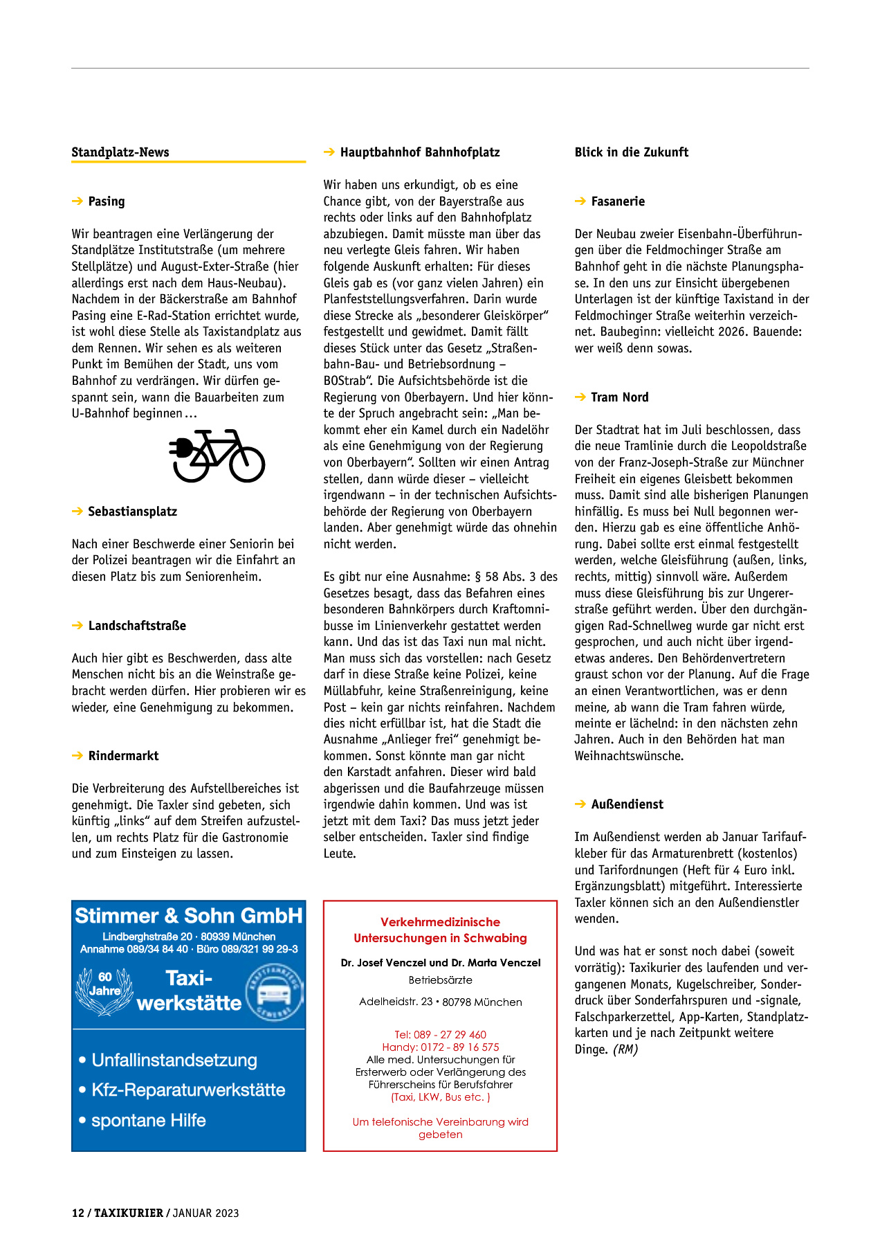 Originalseite 12 der Ausgabe Taxikurier Januar 2023