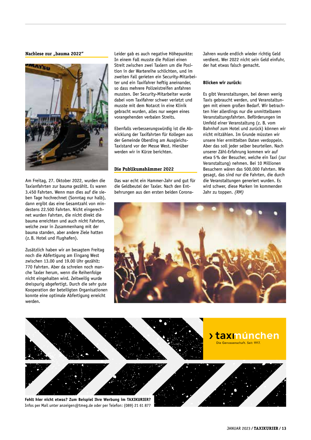 Originalseite 13 der Ausgabe Taxikurier Januar 2023