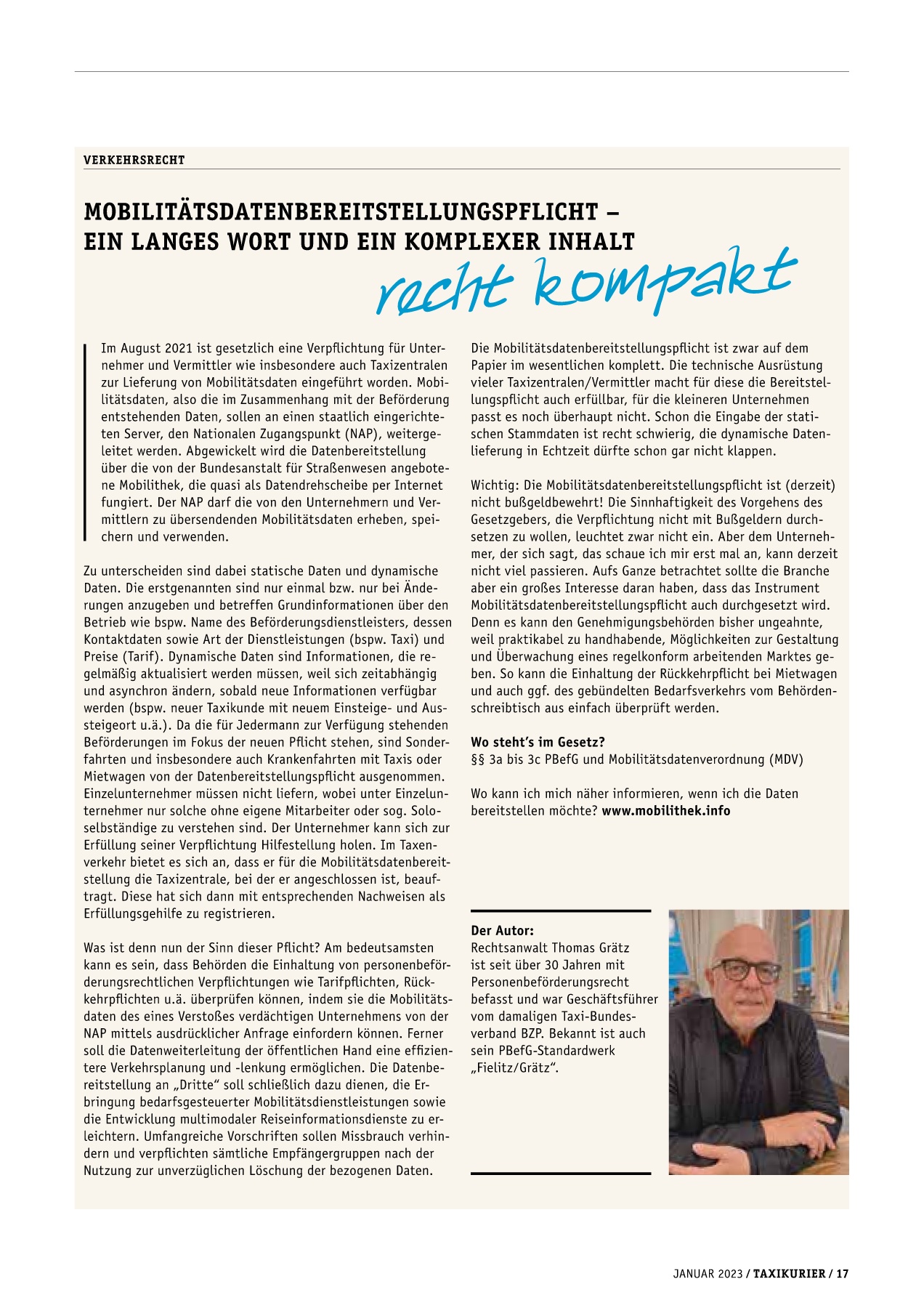 Originalseite 17 der Ausgabe Taxikurier Januar 2023