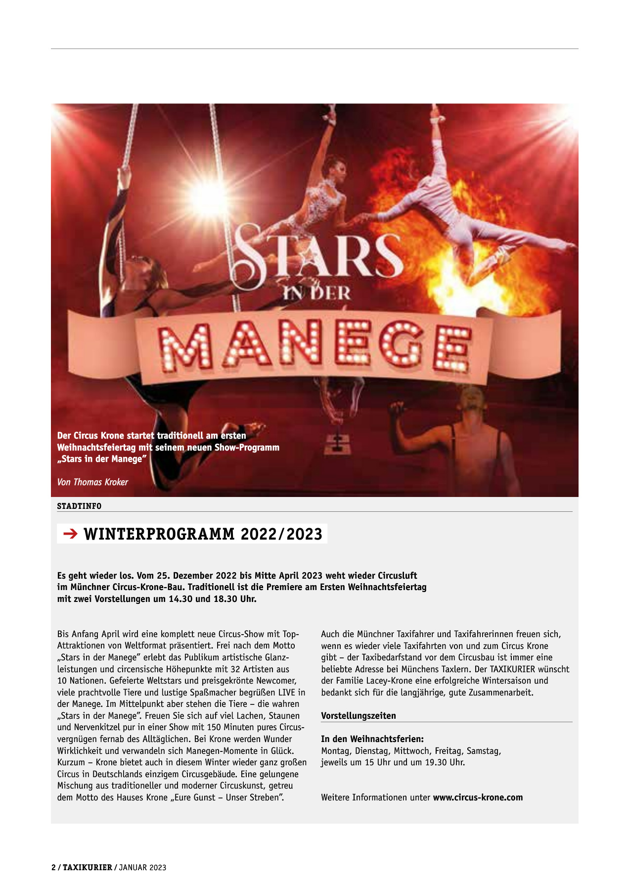 Originalseite 2 der Ausgabe Taxikurier Januar 2023