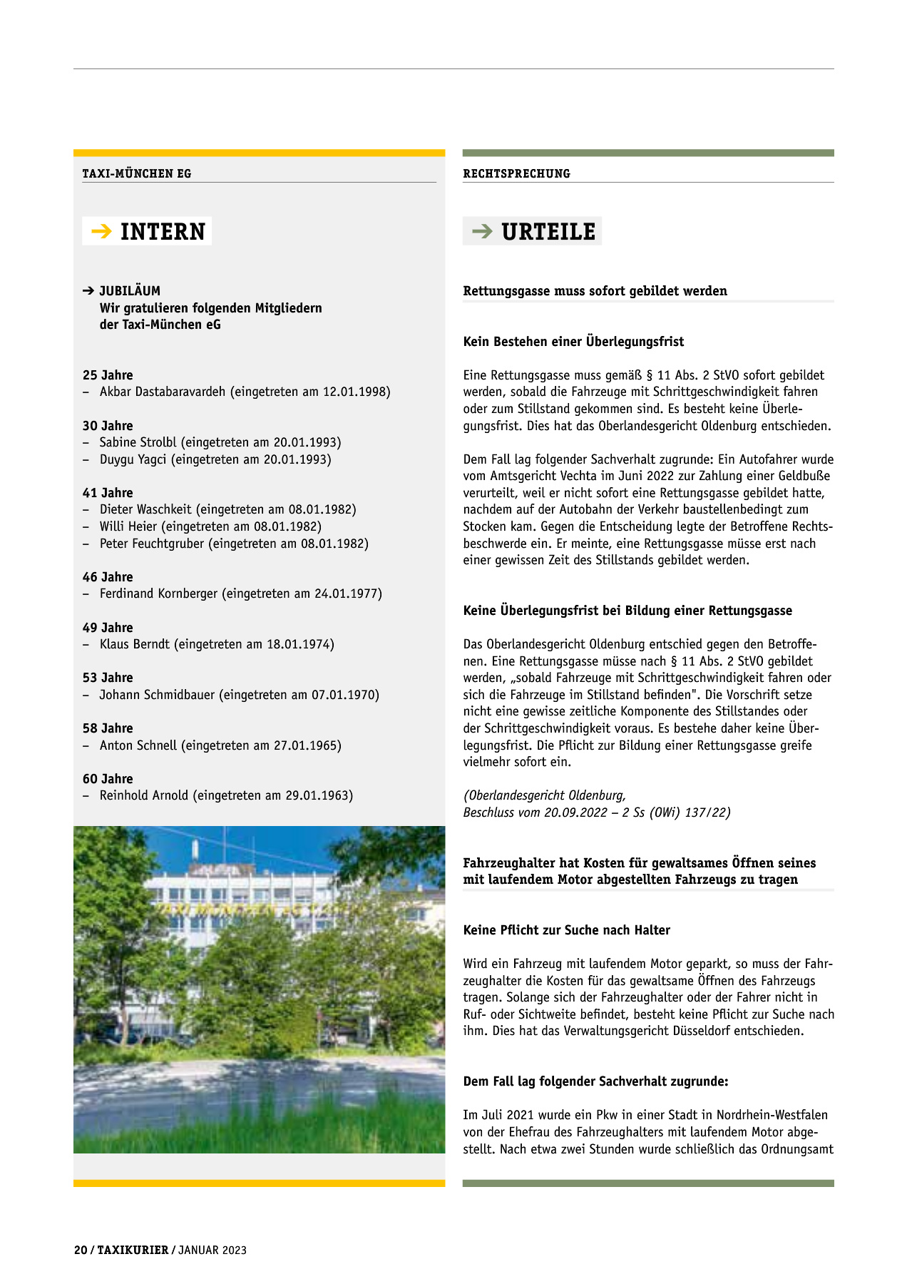 Originalseite 20 der Ausgabe Taxikurier Januar 2023
