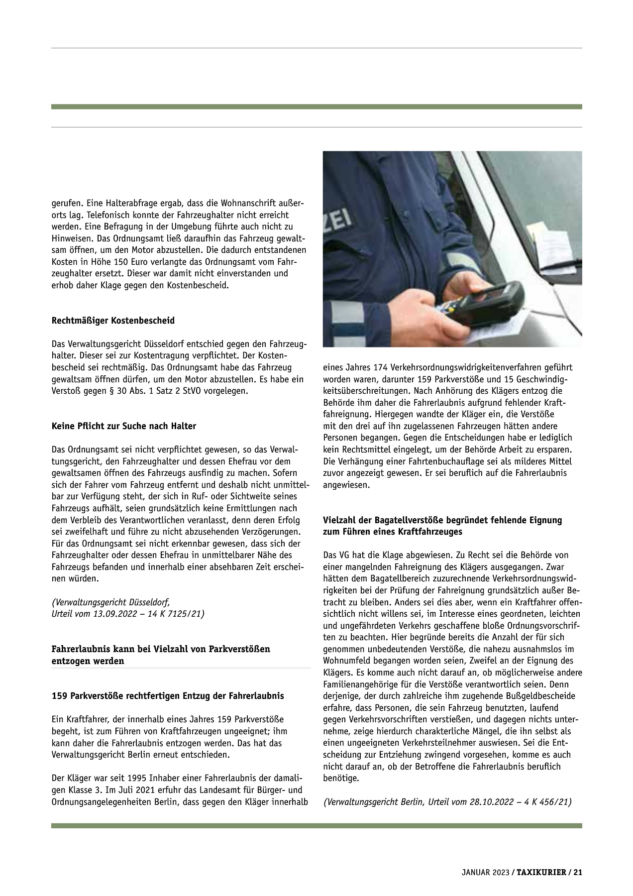 Originalseite 21 der Ausgabe Taxikurier Januar 2023