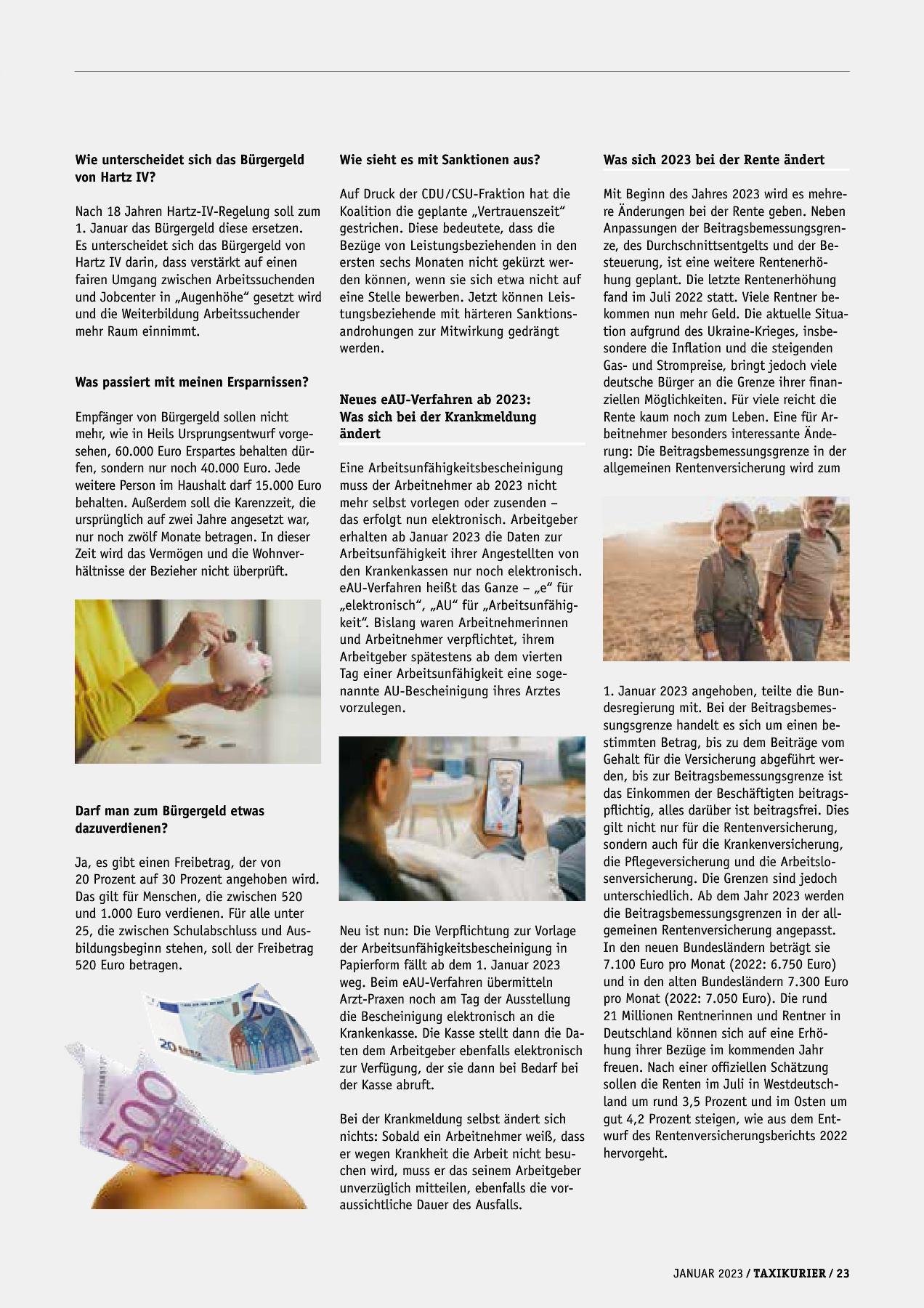 Originalseite 23 der Ausgabe Taxikurier Januar 2023