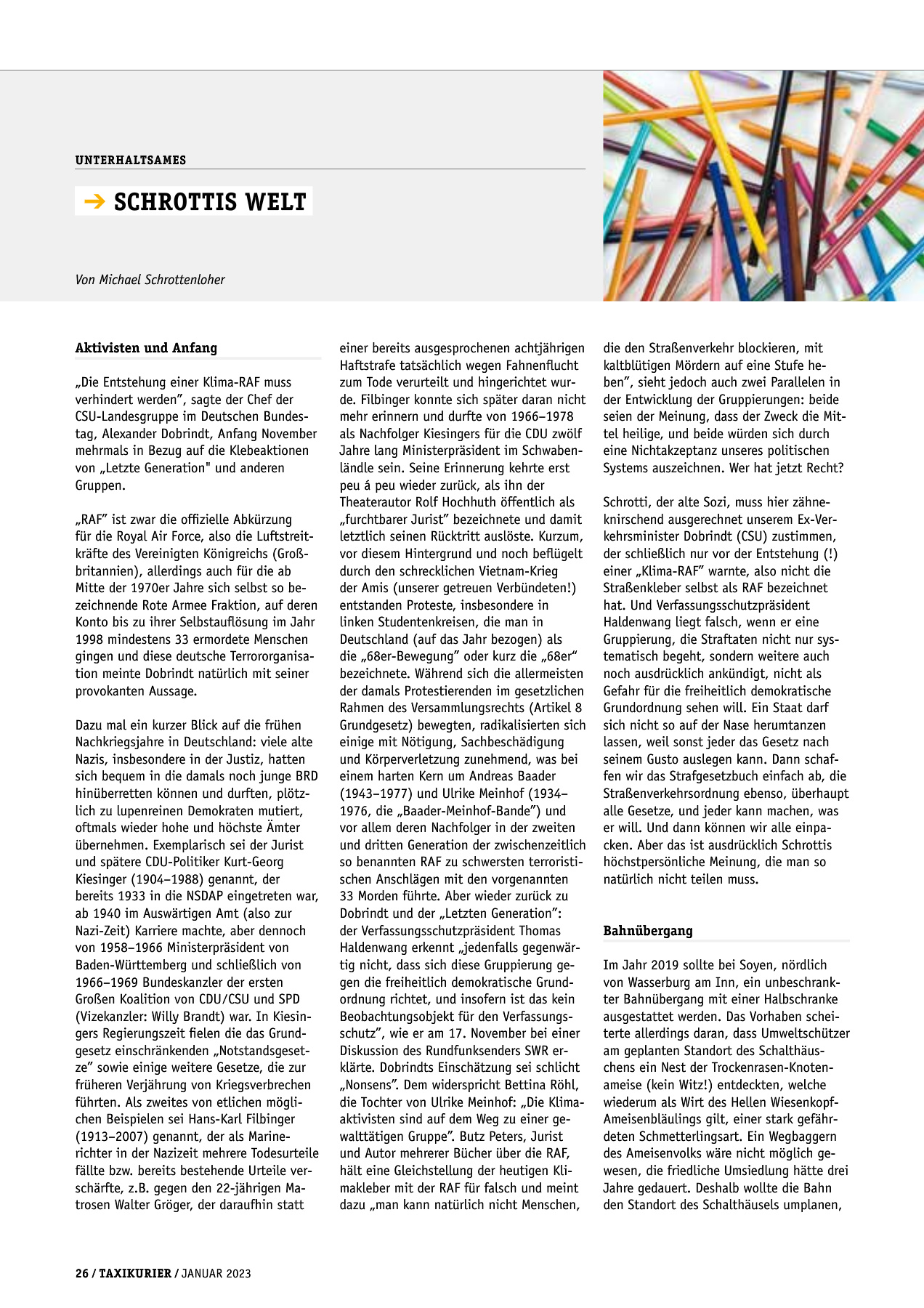 Originalseite 26 der Ausgabe Taxikurier Januar 2023