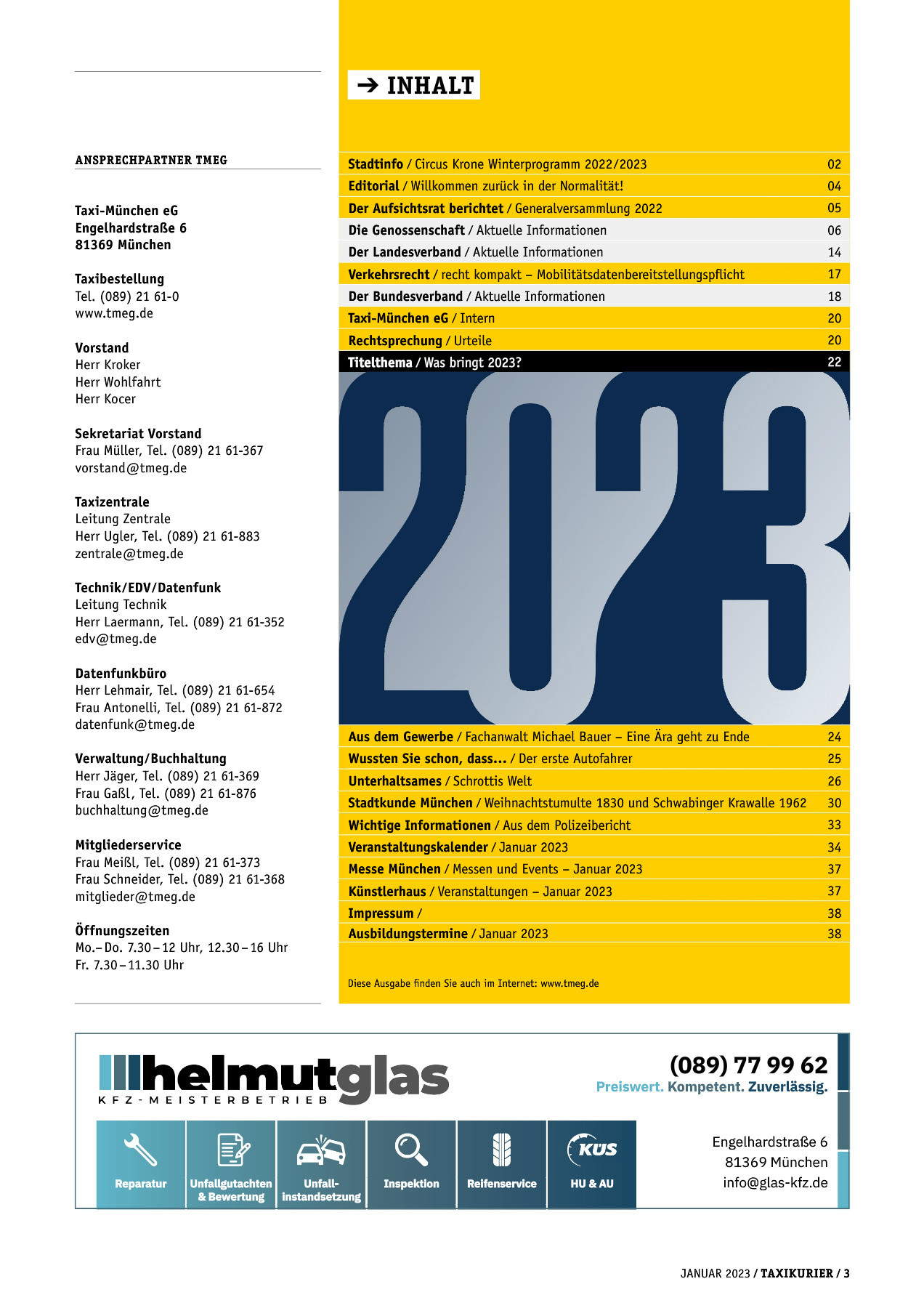 Originalseite 3 der Ausgabe Taxikurier Januar 2023