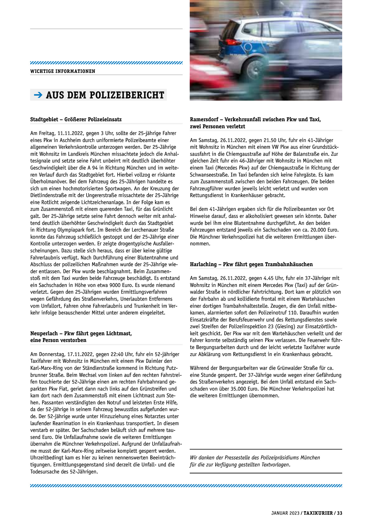 Originalseite 33 der Ausgabe Taxikurier Januar 2023