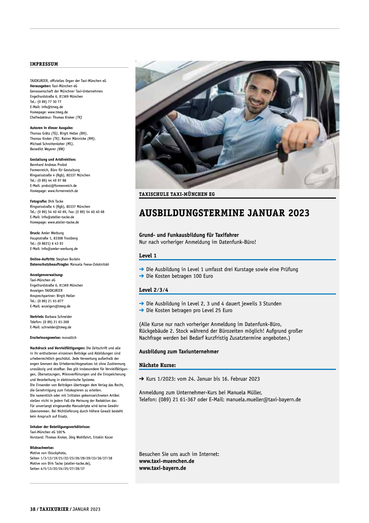 Originalseite 38 der Ausgabe Taxikurier Januar 2023