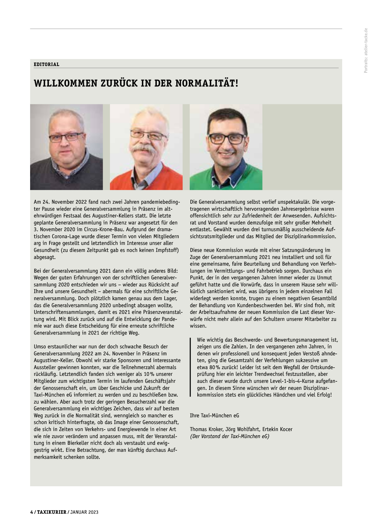 Originalseite 4 der Ausgabe Taxikurier Januar 2023