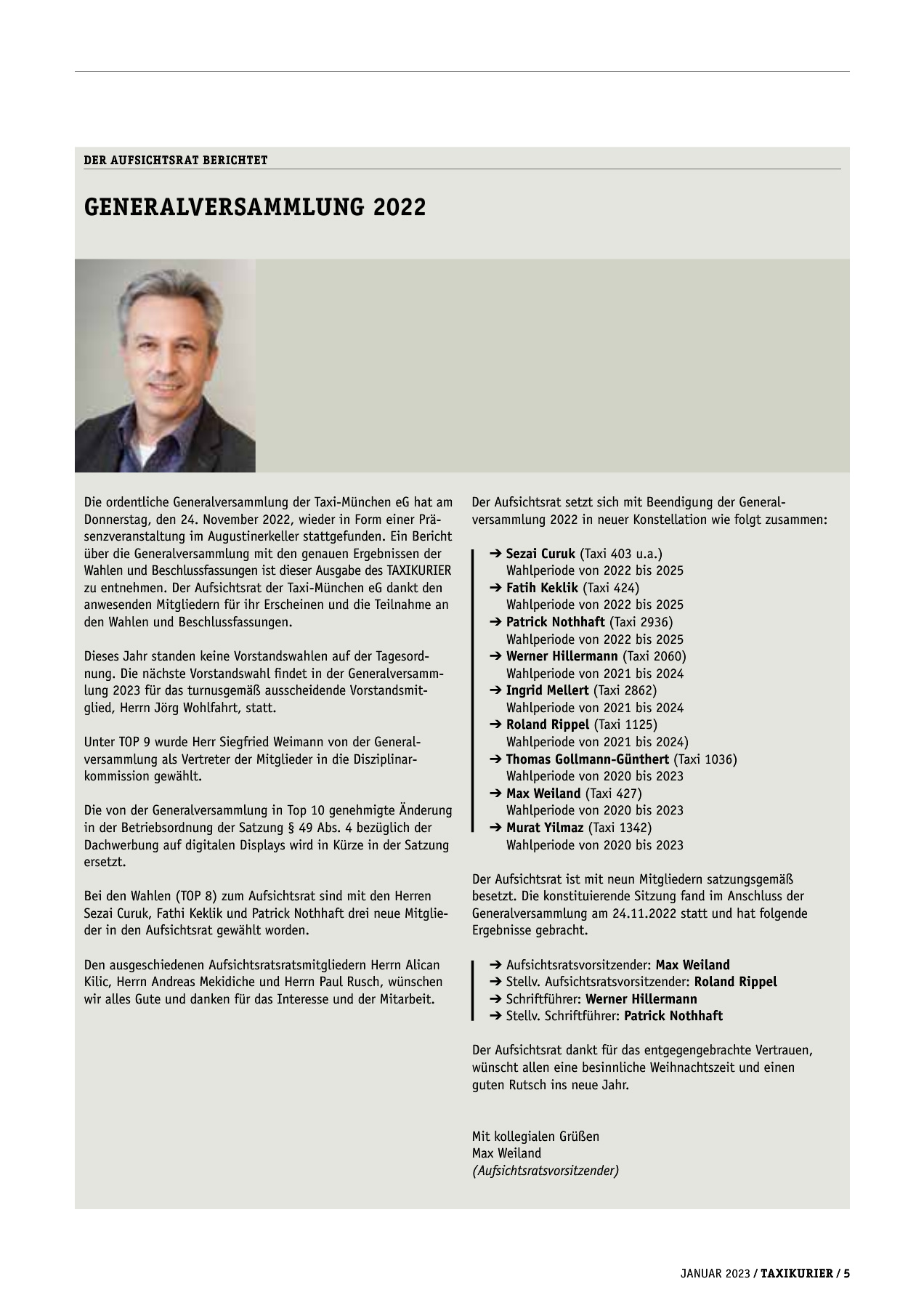Originalseite 5 der Ausgabe Taxikurier Januar 2023