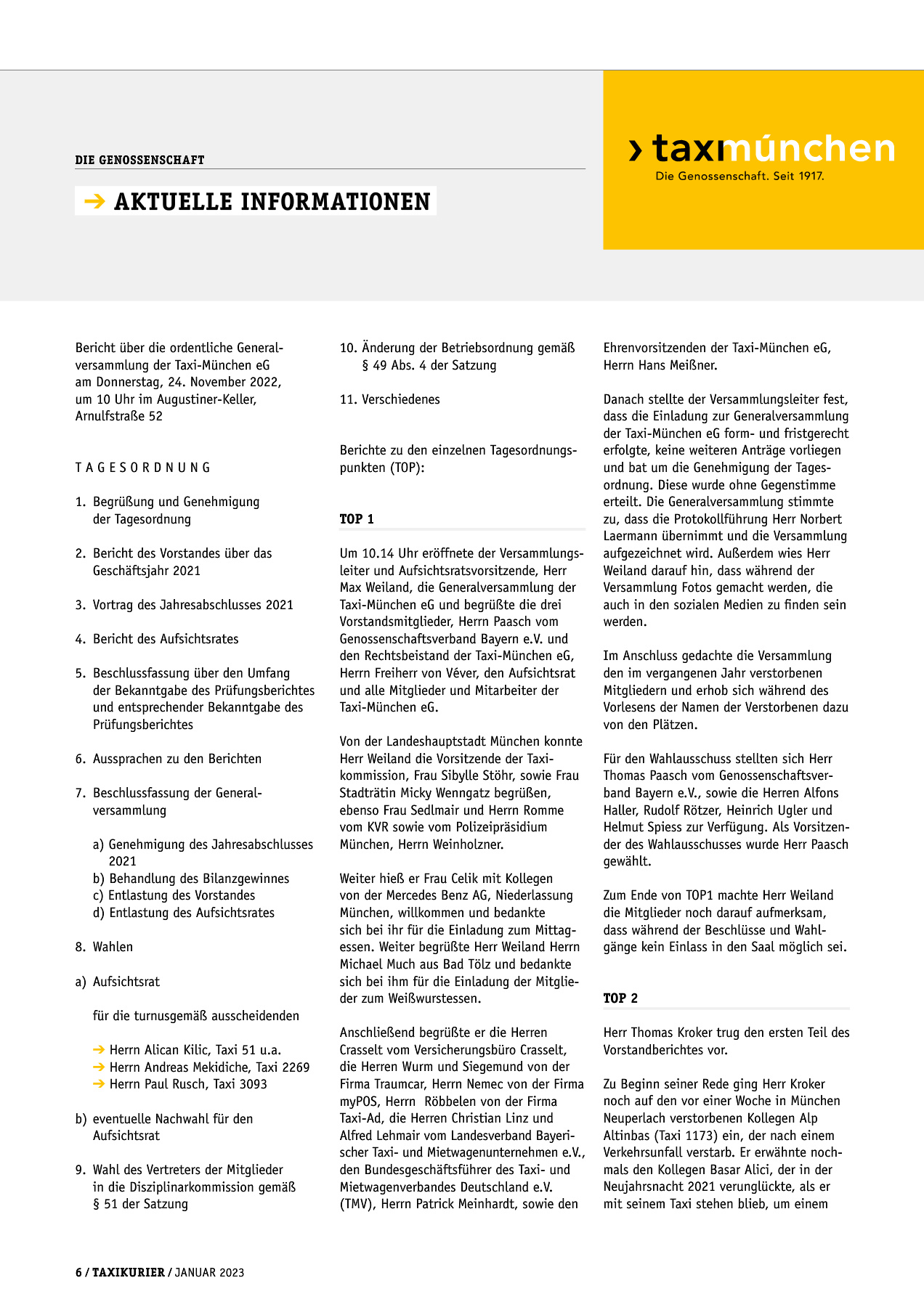 Originalseite 6 der Ausgabe Taxikurier Januar 2023